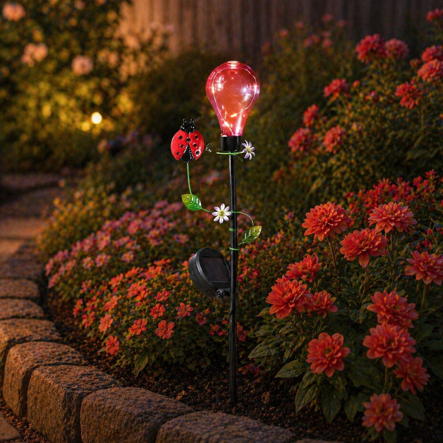 MARELIDA LED Solarleuchte LED Solar Gartenstecker Marienkäfer Garten Balkon Deko Erdspieß 84cm, LED Classic, warmweiß (2100K bis 3000K)