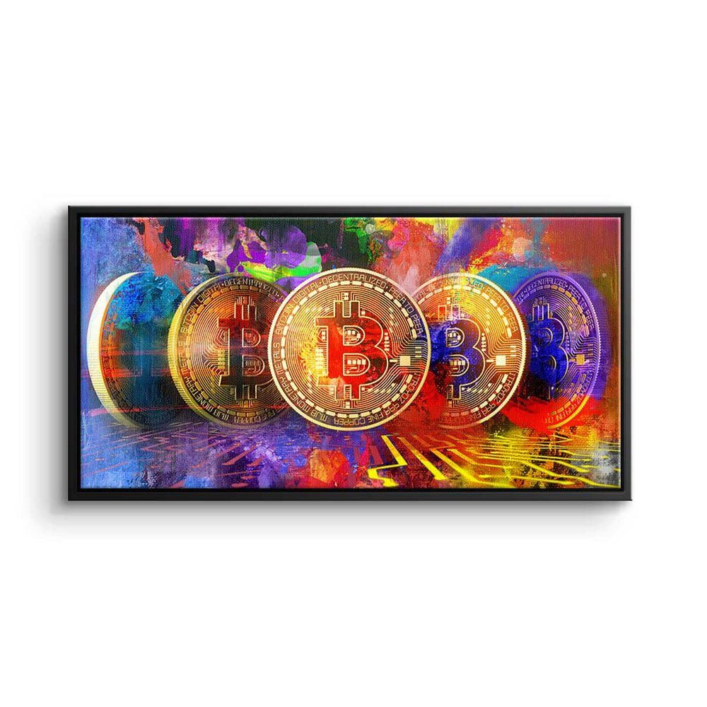 DOTCOMCANVAS® Leinwandbild, Premium Leinwandbild - Crypto - Multiple Bitcoin - Trading - Motivati schwarzer Rahmen | Leinwandbilder