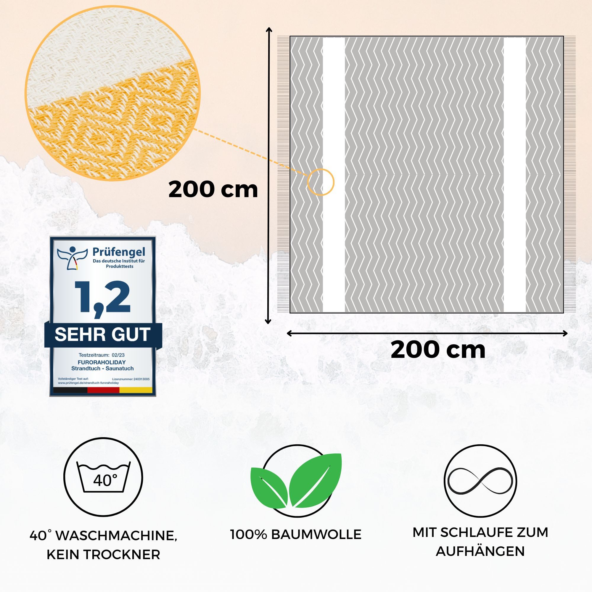 furora HOLIDAY Strandtuch XXL groß 200x200 cm Strand Tuch, aus Baumwolle, Stranddecke, Vielseitig, schöne Farben, hochwertige Verarbeitung