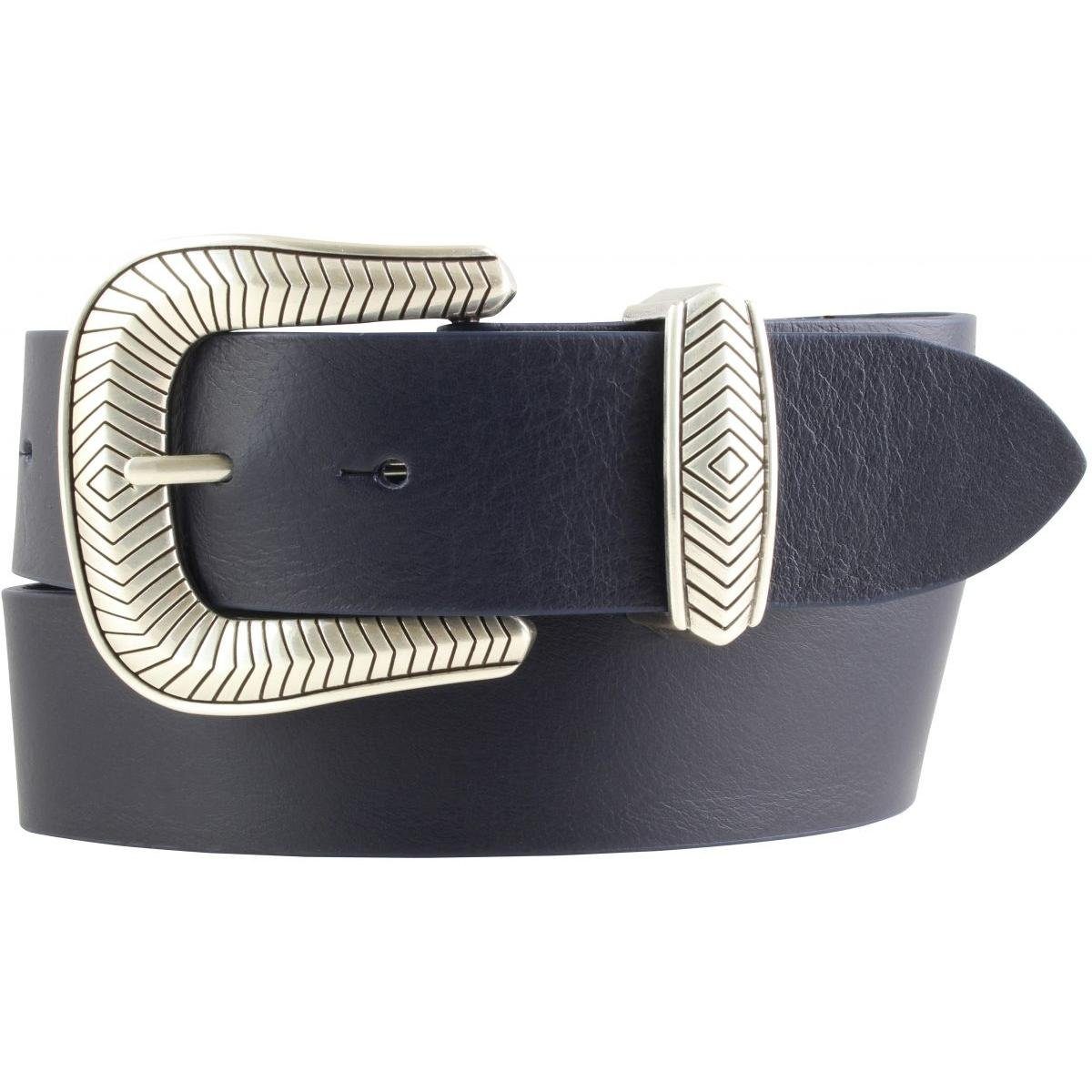 BELTINGER Ledergürtel Designer-Gürtel aus Vollrindleder mit Metall-Schlaufe 4 cm - Jeans-Gür Marine, Silber