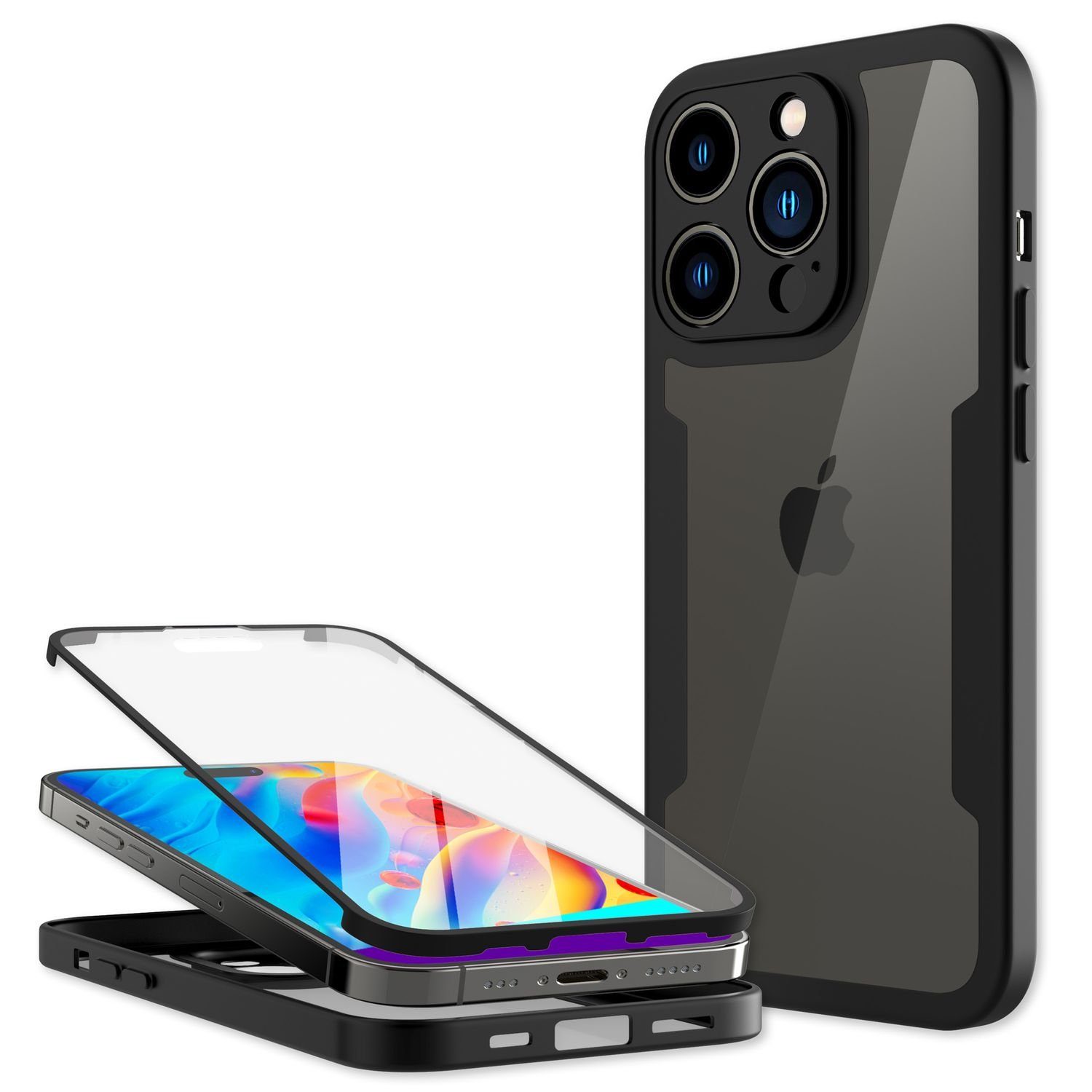 Nalia Smartphone-Hülle Apple iPhone 14 Pro Max, Klare 360 Grad Hülle / Rundumschutz / Hybrid Case / Schutzrahmen Matt