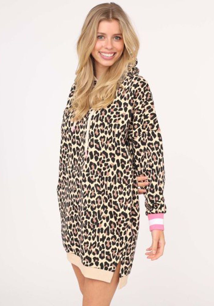 Zwillingsherz Sweatkleid "Leo all over" mit Kapuze und Kängurutasche, auffä günstig online kaufen