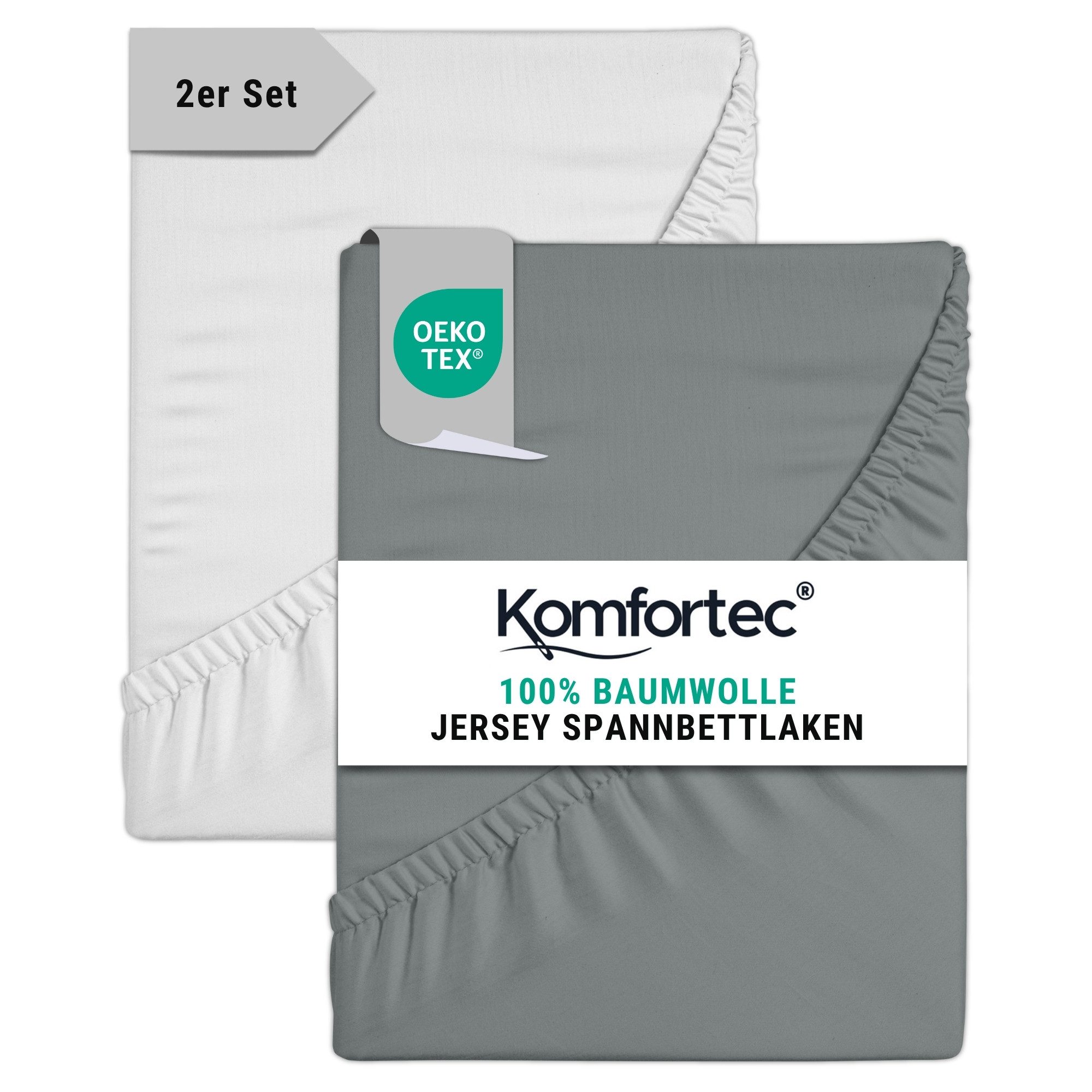 Komfortec Spannbettlaken Jersey Mehrfarbig, 100% Baumwolle, Gummizug: Rundum, (2 Stück), OEKO-TEX® Standard 100 Zertifisiert, für Matratzen bis 25 cm Höhe