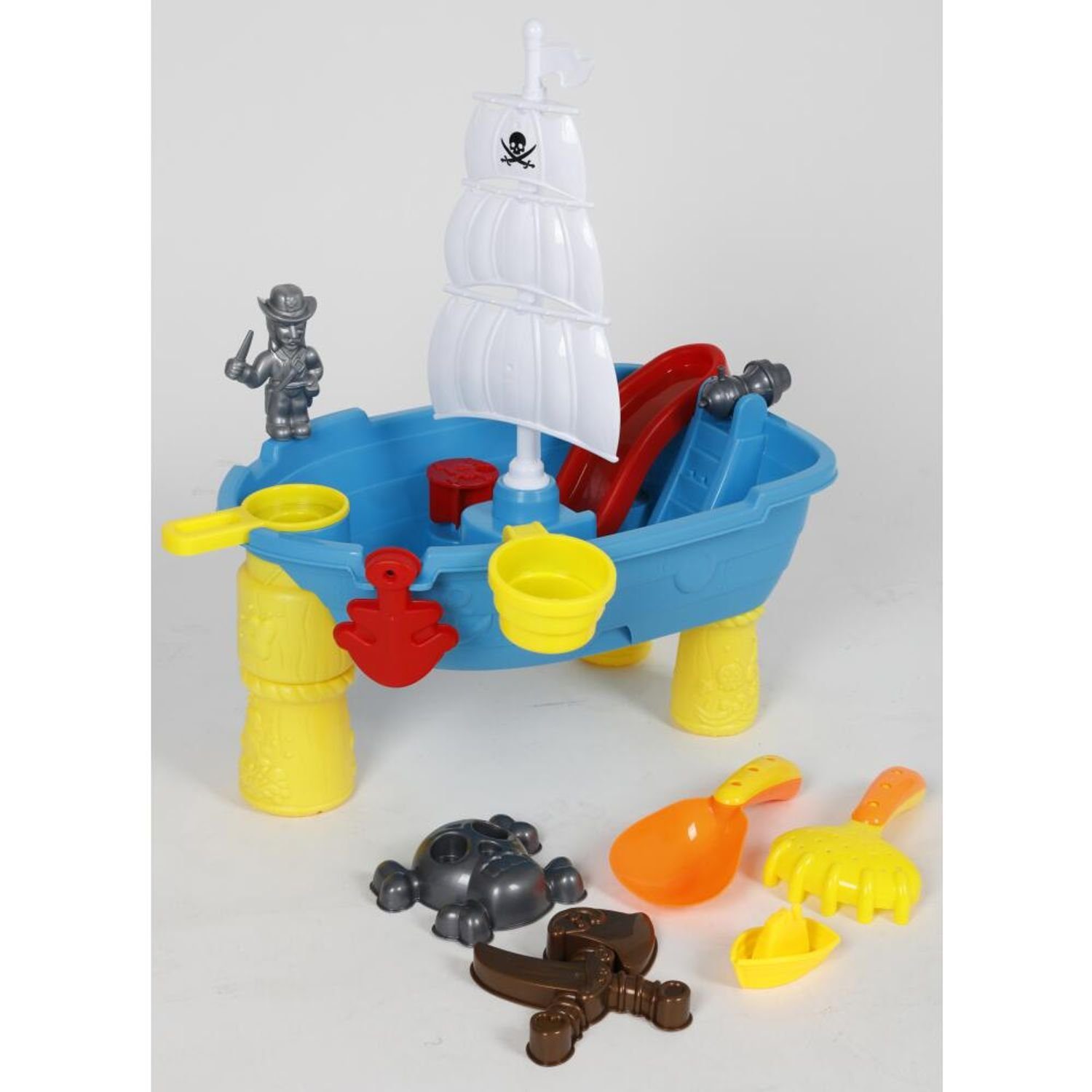 EDCO Gartentisch Spieltisch Kinder Harke Sandkasten Spielzeug Förmchen Wasser Schaufel