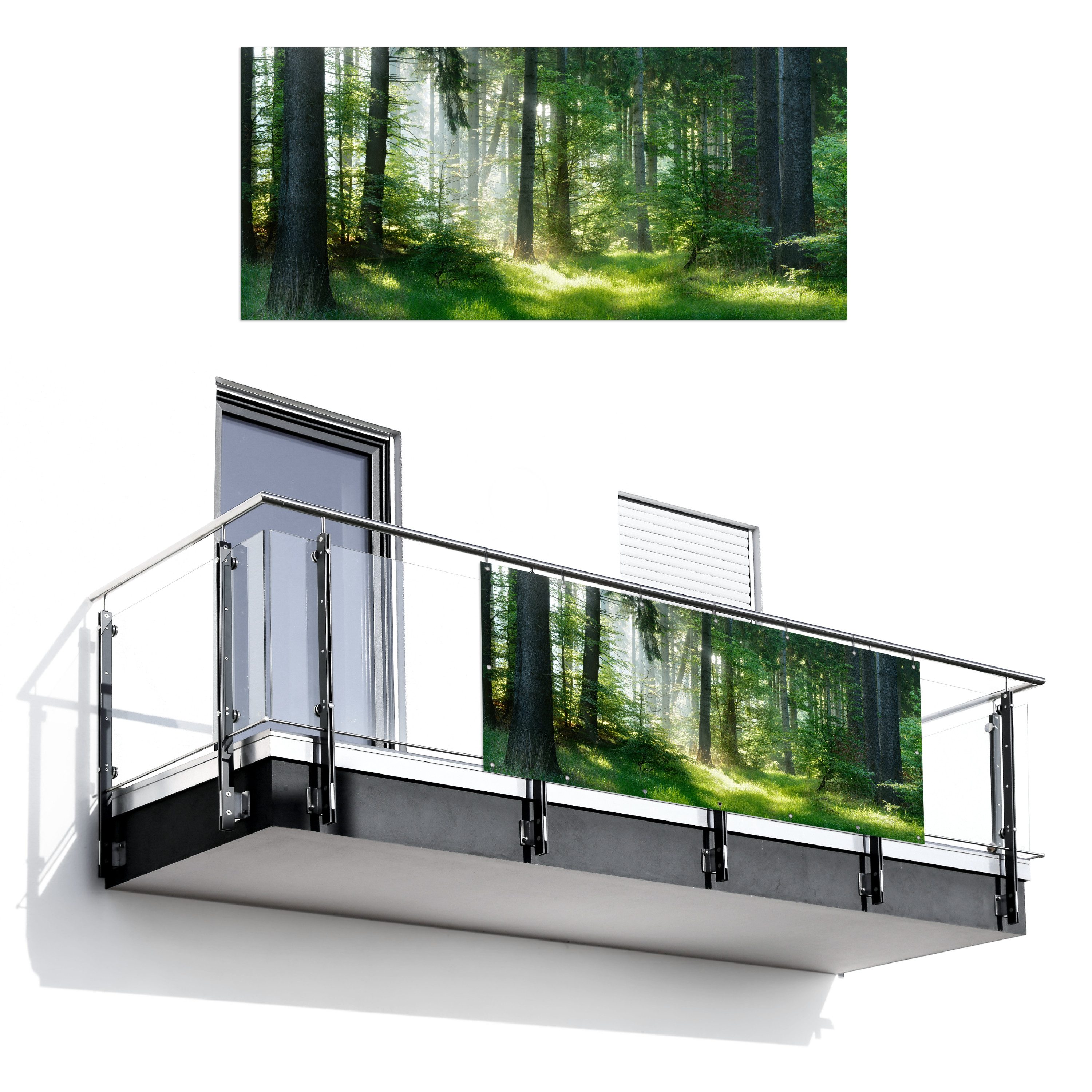 MuchoWow Balkonsichtschutz Natur - Bäume - Wald - Grün - Sonne - Gras - Pflanzen (1-St) Balkon Sichtschutz 90x200, Windschutz für Zaun PVC, 200x90 cm