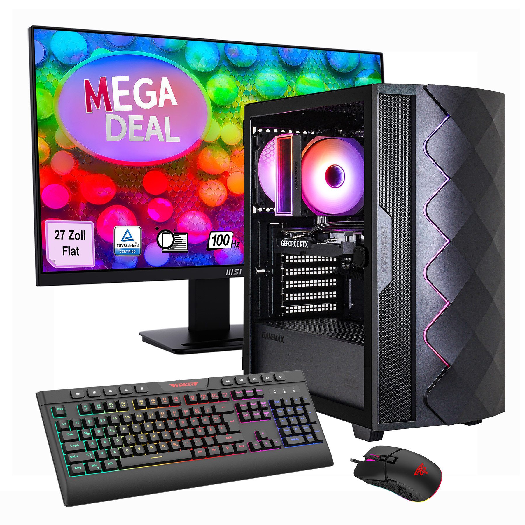GAMEMAX MegaDeal Diamond BK 2696 AMD Ryzen 5 5500 RTX 5050 16 GB 1TB SSD Gaming-PC-Komplettsystem (27", AMD Ryzen 5 5500, RTX 5050, 16 GB RAM, 1000 GB SSD, Windows 11 + MSI PRO MP273A Monitor, 69cm (27)