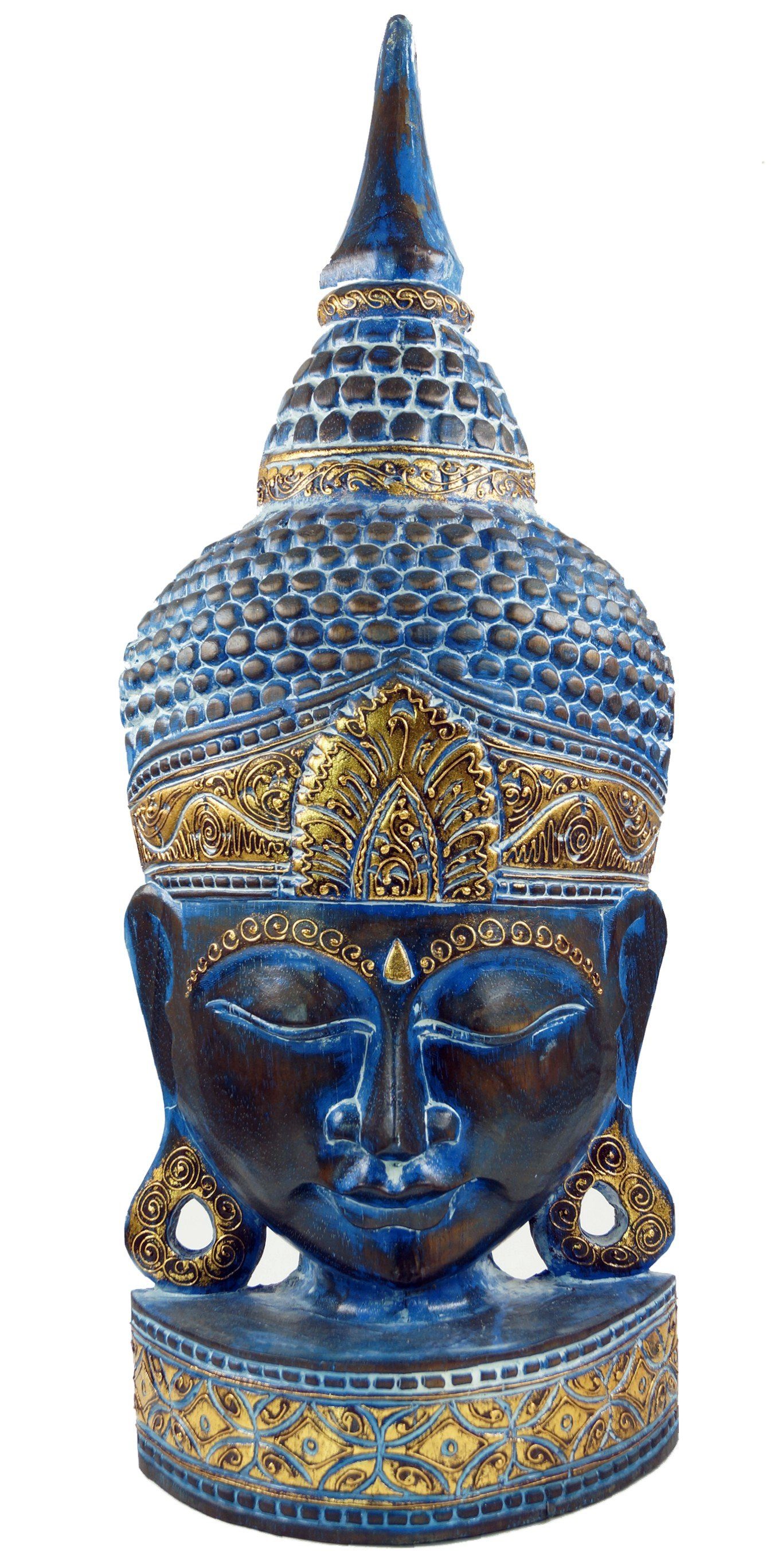Guru-Shop Buddhafigur Stehende Buddha Maske, Thai Buddha Statue -.. blau/gold