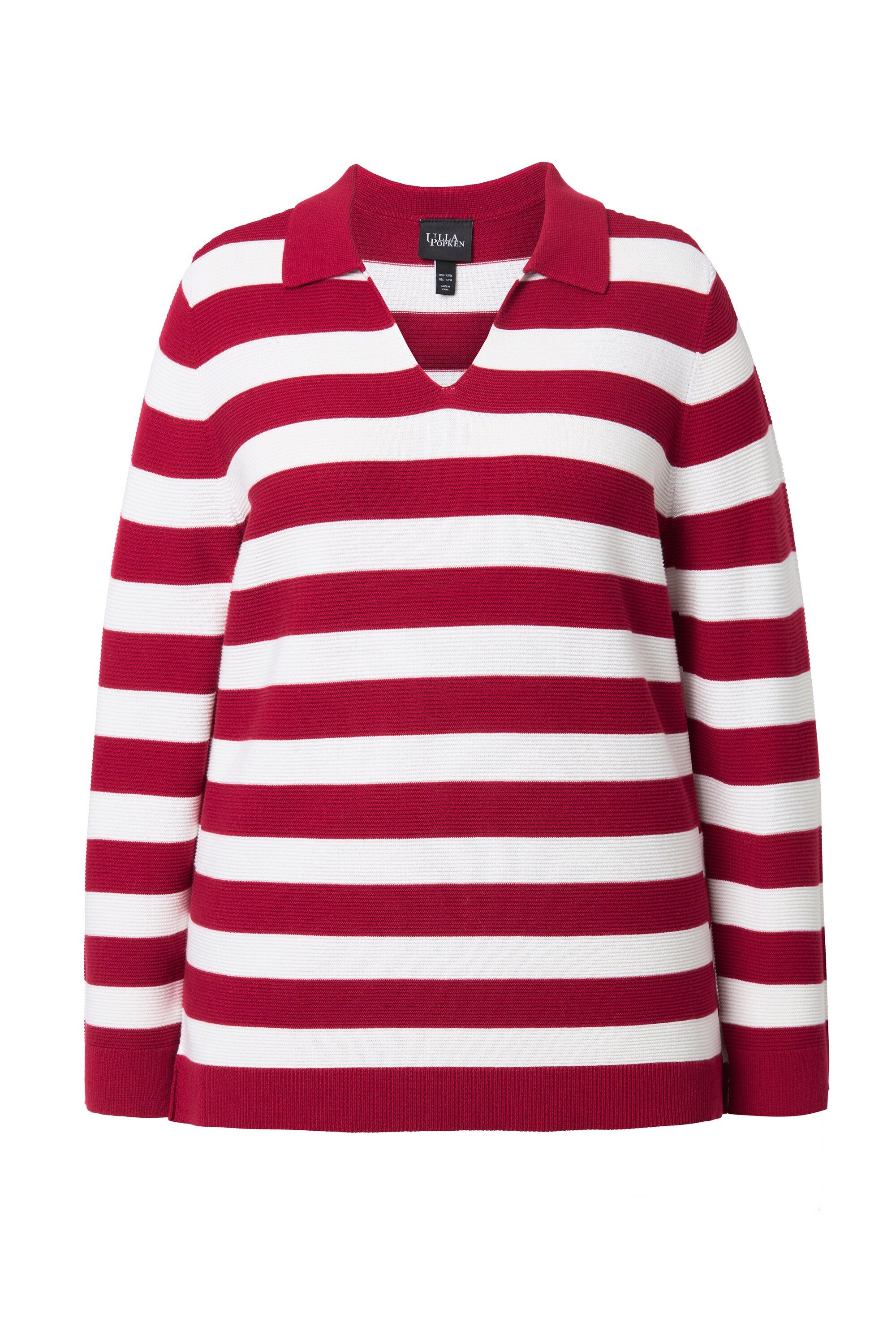 Ulla Popken Strickpullover Pullover Ringel Linksstrick Polokragen Langarm günstig online kaufen