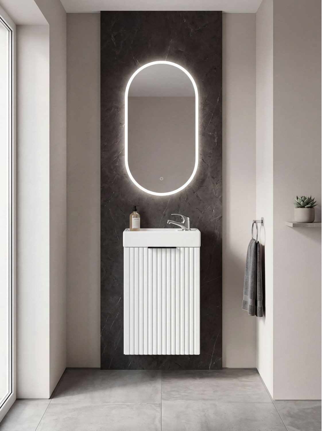 WFL GROUP Waschtisch Niva hängend mit Rillenfronten & Soft-Close-Mechanismus (MADE IN EU, erhältlich in 3 Größen- Breite 40, 60 oder 80 cm), Waschbeckenunterschrank mit 3 Griffvarianten Gold, Chrom & Schwarz