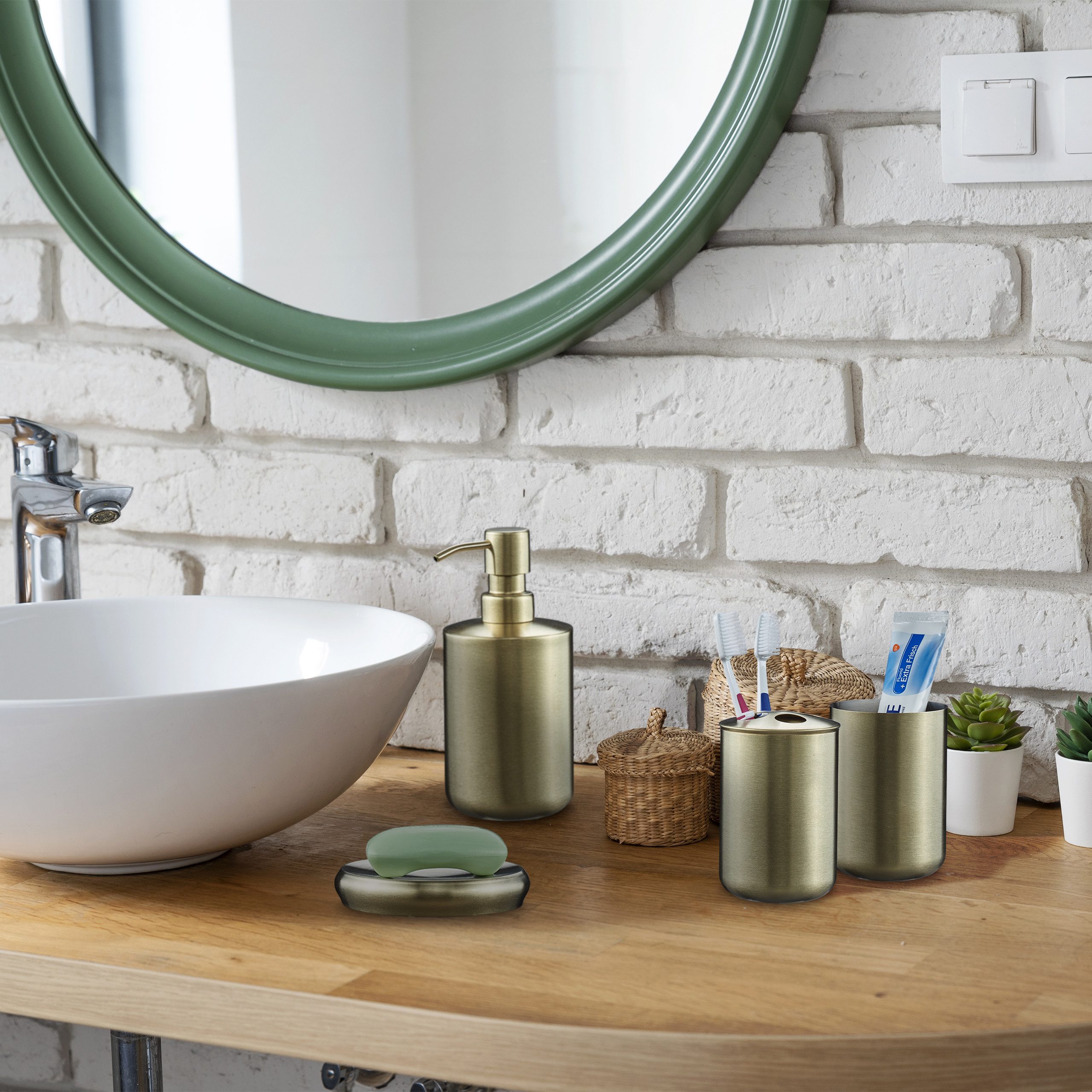 relaxdays Seifenspender 4-tlg. Badezimmer Set Edelstahl günstig online kaufen