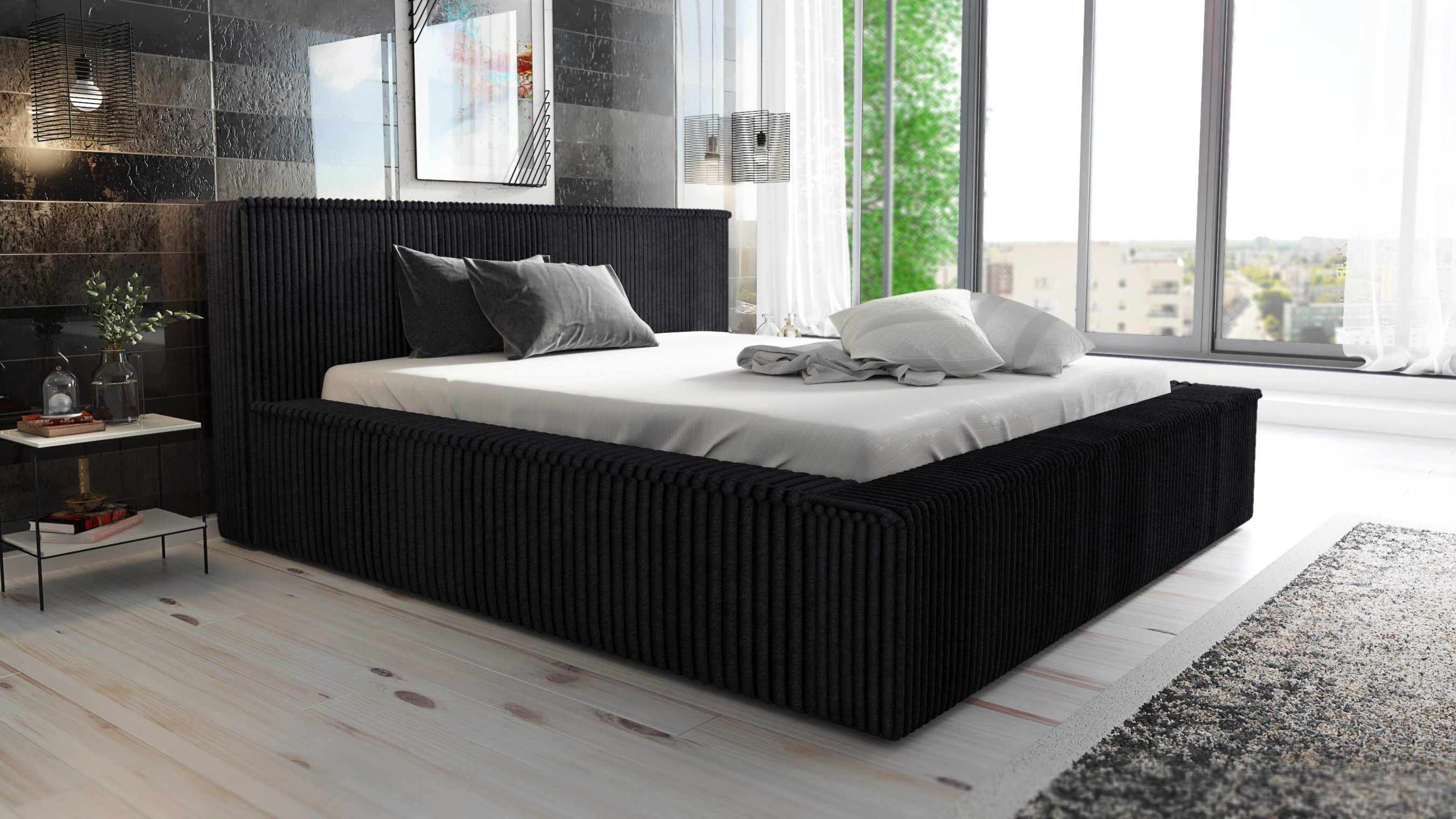 A&J MöbelLand GmbH Polsterbett RIO-OM mit Bettkasten und Lattenrost. (Bett mit Kopfteil. Lattenrost und Bettkasten . Viele Varianten zur Auswahl – wählen Sie Größe und Farbe!, TOP ANGEBOT), Länge: 220 cm Höhe Kopfteil: 100 cm