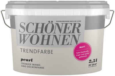 SCHÖNER WOHNEN FARBE Wand- und Deckenfarbe TRENDFARBE, matt, 2,5 Liter, Pearl, hochdeckende Wandfarbe - für Allergiker geeignet