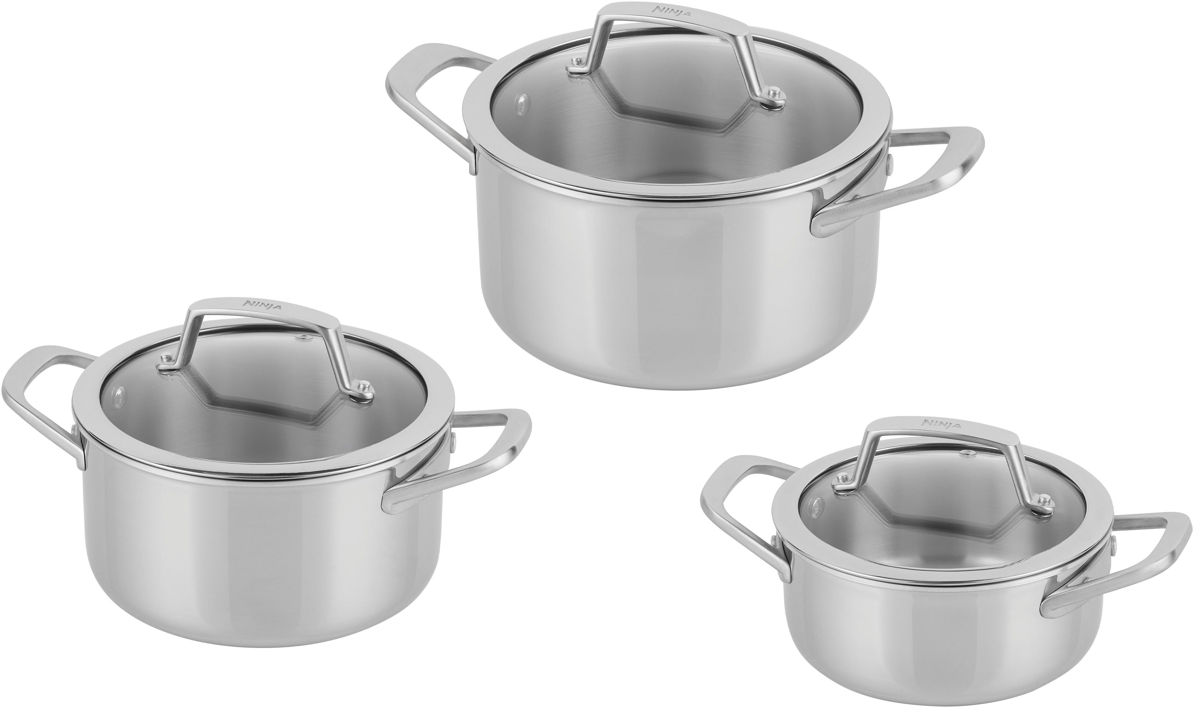 NINJA Topf-Set Ninja EverClad 3-teiliges Set aus Edelstahl C93000DE, Edelstahl (Set, 3-tlg., je 1 Kochtopf Ø 16,18,20 cm, Inhalt 1,4 L, 2,3 L, 3,3 L), Entwickelt für den Einsatz unter schwierigsten Kochbedingungen