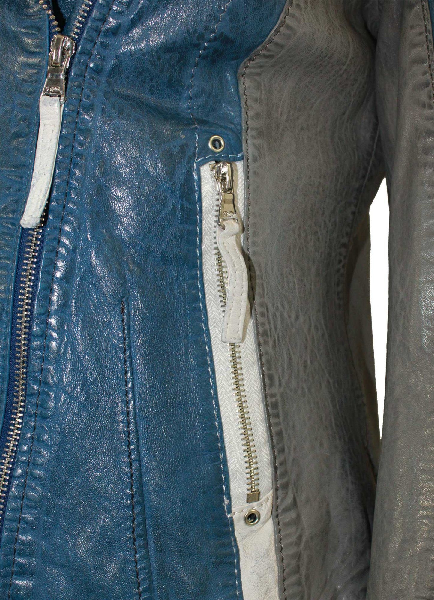Lederjacken24 Lederjacke Damen Lederjacke Bikerjacke Lammnappa blau