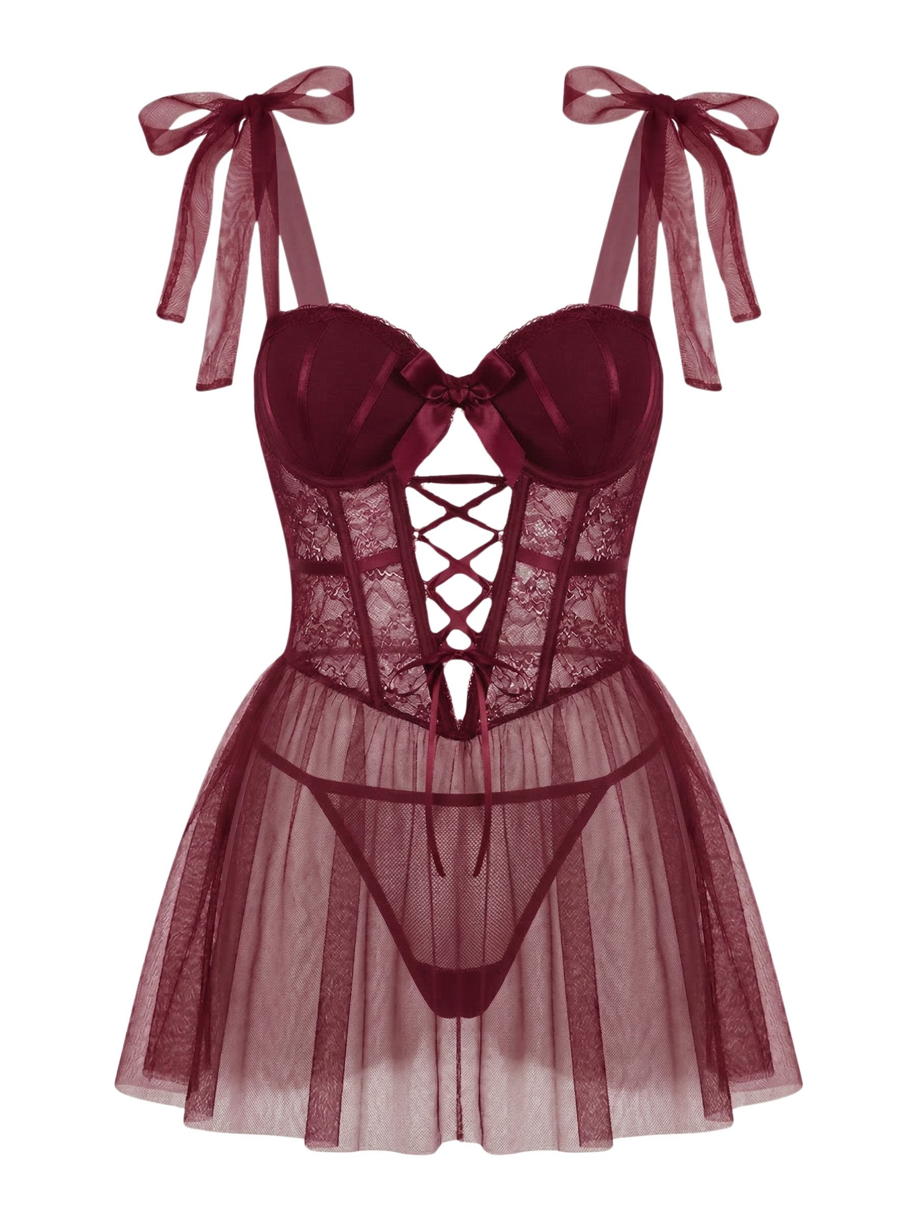 Elegant Love Babydollkleid Dessous aus Spitze – Transparente Nachtwäsche mit Korsett-Design (Set, 1-tlg) Negligé – Elegante Lingerie im Schlafkleid-Stil für besondere Anlässe