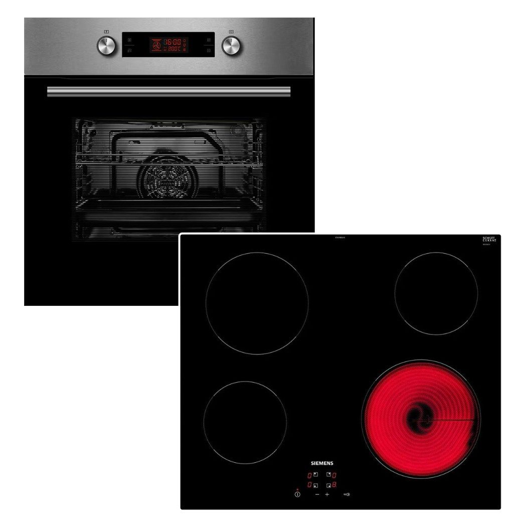 Midea Backofen-Set Backofen Pyrolyse Teleskopauszug + Siemens Glaskeramik Kochfeld 60 cm, mit 1-fach Teilauszug, Pyrolyse-Selbstreinigung