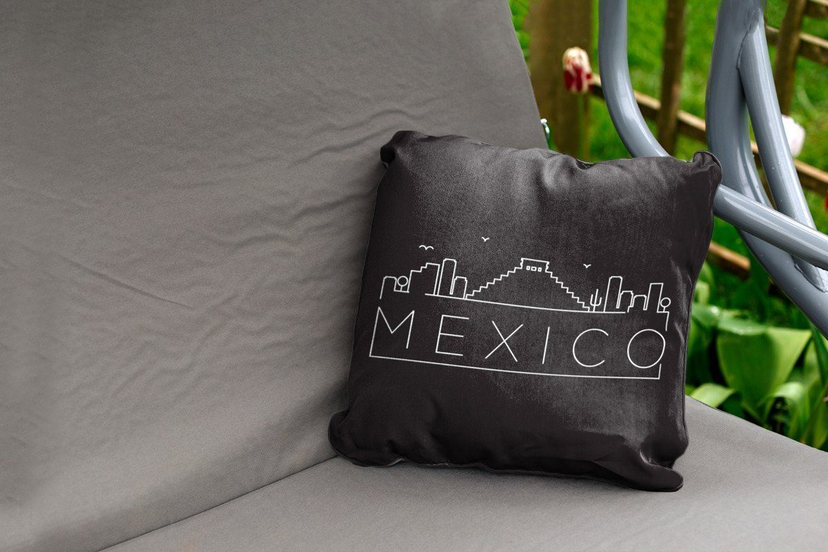 MuchoWow "Mexiko" Kissenhülle, schwarzem auf Dekokissen, Kissenbezüge, Dekokissenbezug, Dekokissen Outdoor Stadtbild Hintergrund,