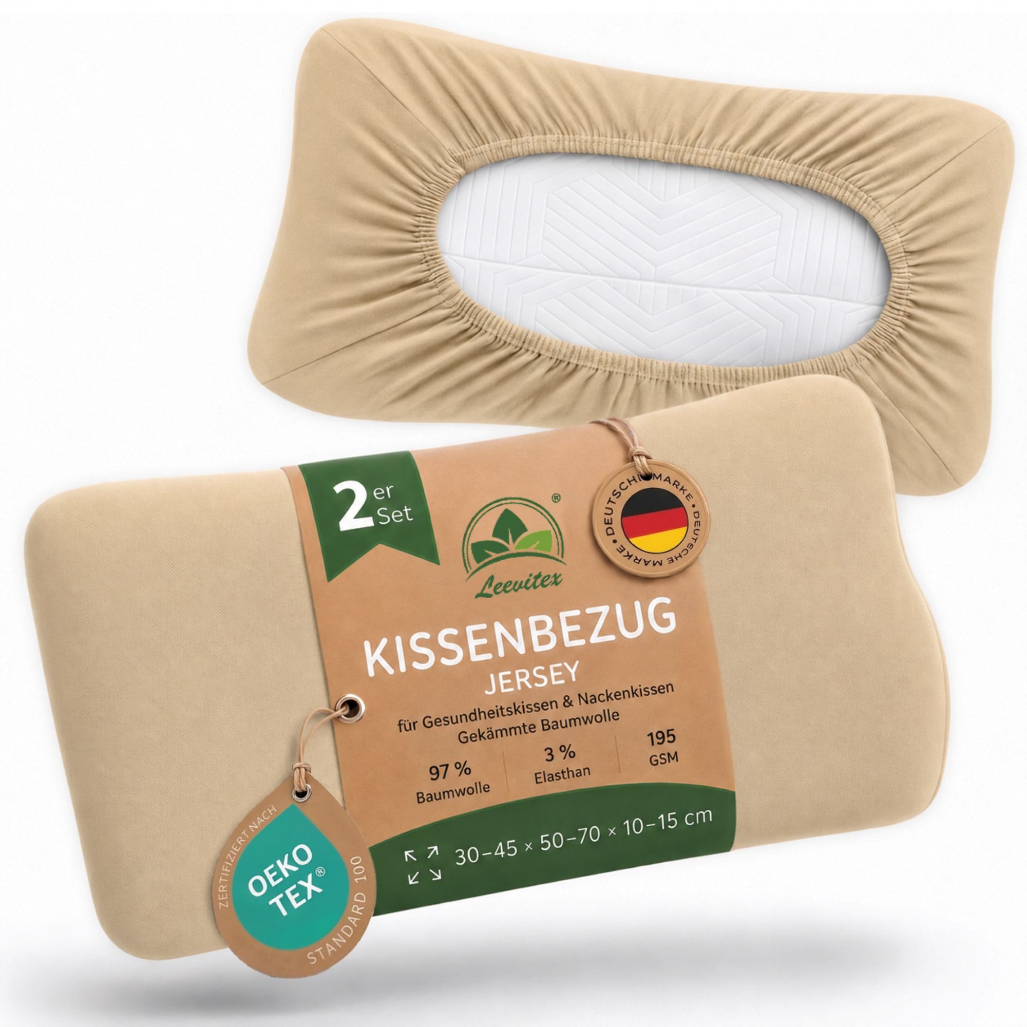leevitex® Kissenbezug für Gesundheitskissen & Nackenkissen, 30-45 x 50-70 x 10-15 cm, (2 Stück), Jersey-Stretch mit Rundumgummizug, 97% Baumwolle, 3% Elasthan, Kissenhülle