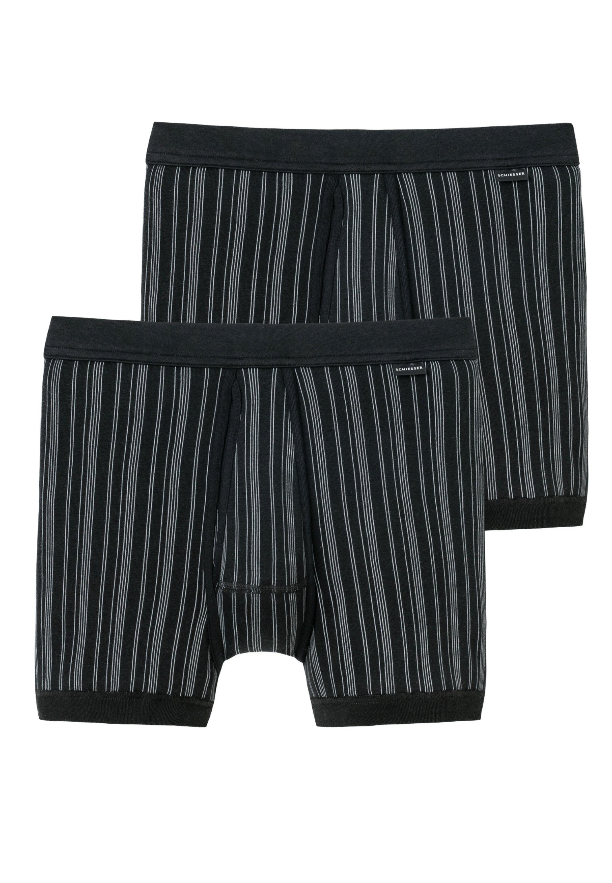 Schiesser Retro Boxer 2er Pack Original Classics Feinripp (Spar-Set, 2-St) Unterhose kurz - Baumwolle - Mit Eingriff - Schwarz