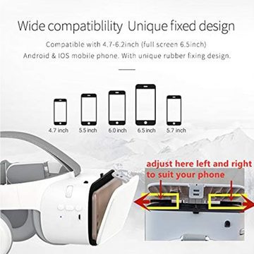 LONGLU VR für Telefon, kabelloses Bluetooth-VR-Headset VR-Brille 110 ° FOV Virtual-Reality-Brille (unterstützt 4,7-6,2-Zoll-Handy, kompatibel für Android iOS)