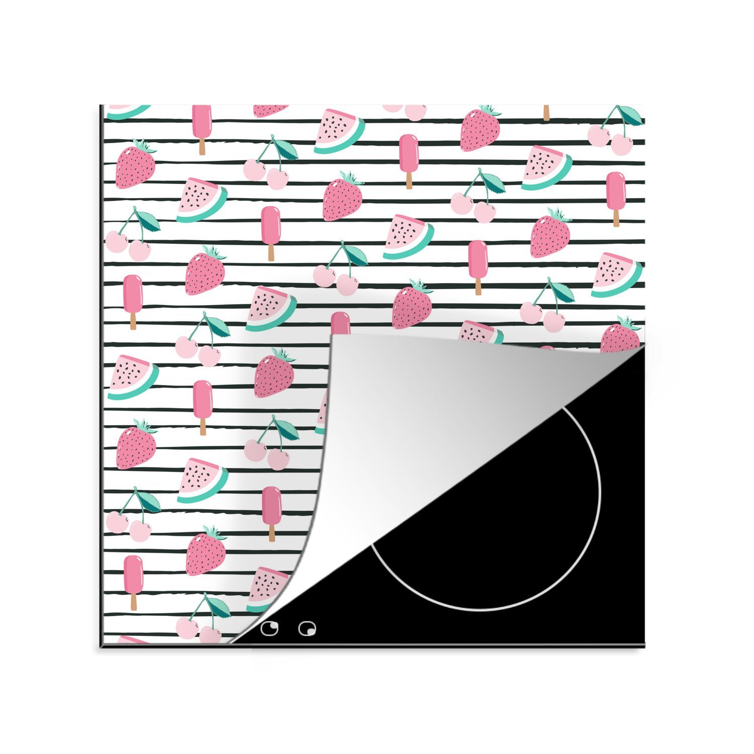 MuchoWow Herdblende-/Abdeckplatte Obst - Rosa - Muster, Vinyl, (1 tlg), 78x78 cm, Ceranfeldabdeckung, Arbeitsplatte für küche