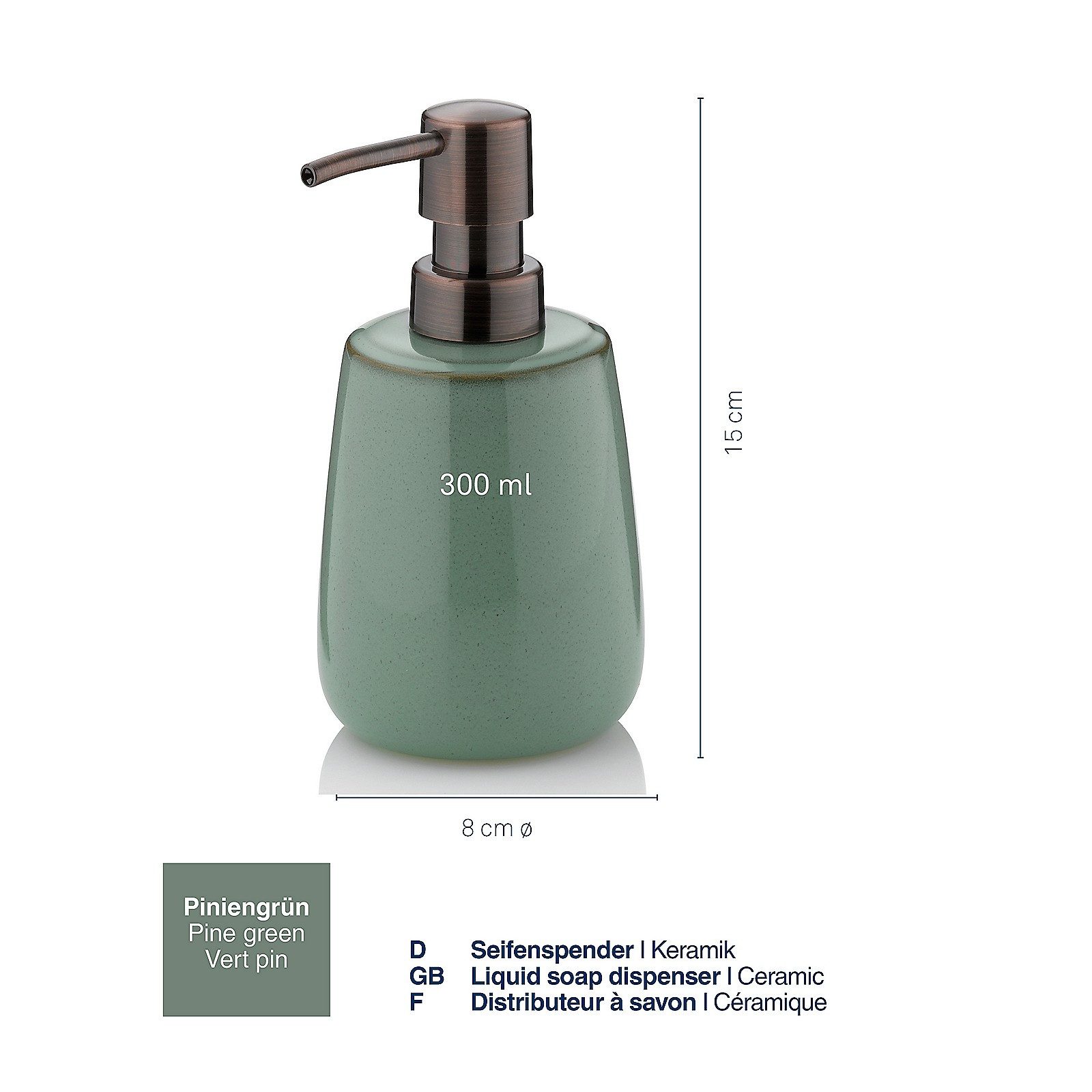 kela Seifenspender Liana, Retro-Look, glänzende Keramik, 300 ml, leicht zu befüllen
