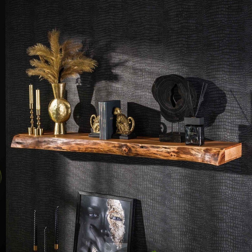 RINGO-Living Regal Wandregal Leslie in aus 80x1500x250mm, Möbel Natur-dunkel Akazienholz
