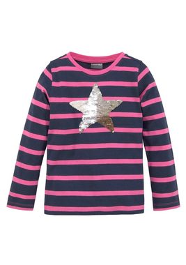 KIDSWORLD Langarmshirt für kleine Mädchen mit appliziertem Stern aus Wendepailletten