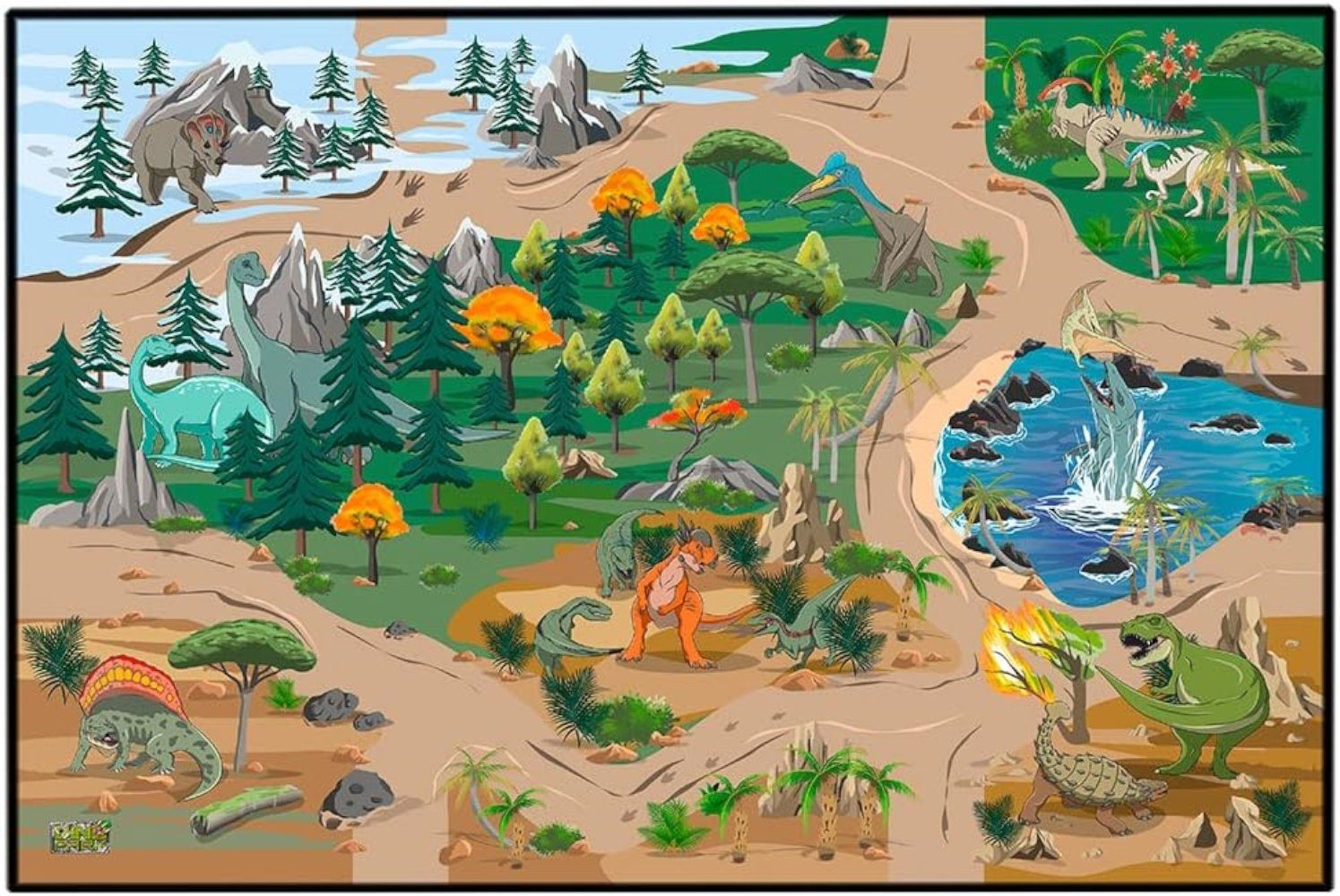 STARLUX Spielmatte Dinosaurier für Kinder rutschfest glatte Oberfläche 120 x 80 cm