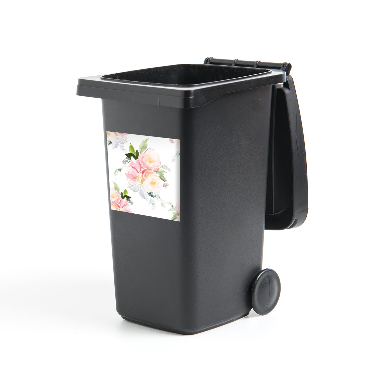 MuchoWow Wandsticker Rosen - Aquarell - Weiß (1 St), Mülleimer-aufkleber, Mülltonne, Sticker, Container, Abfalbehälter