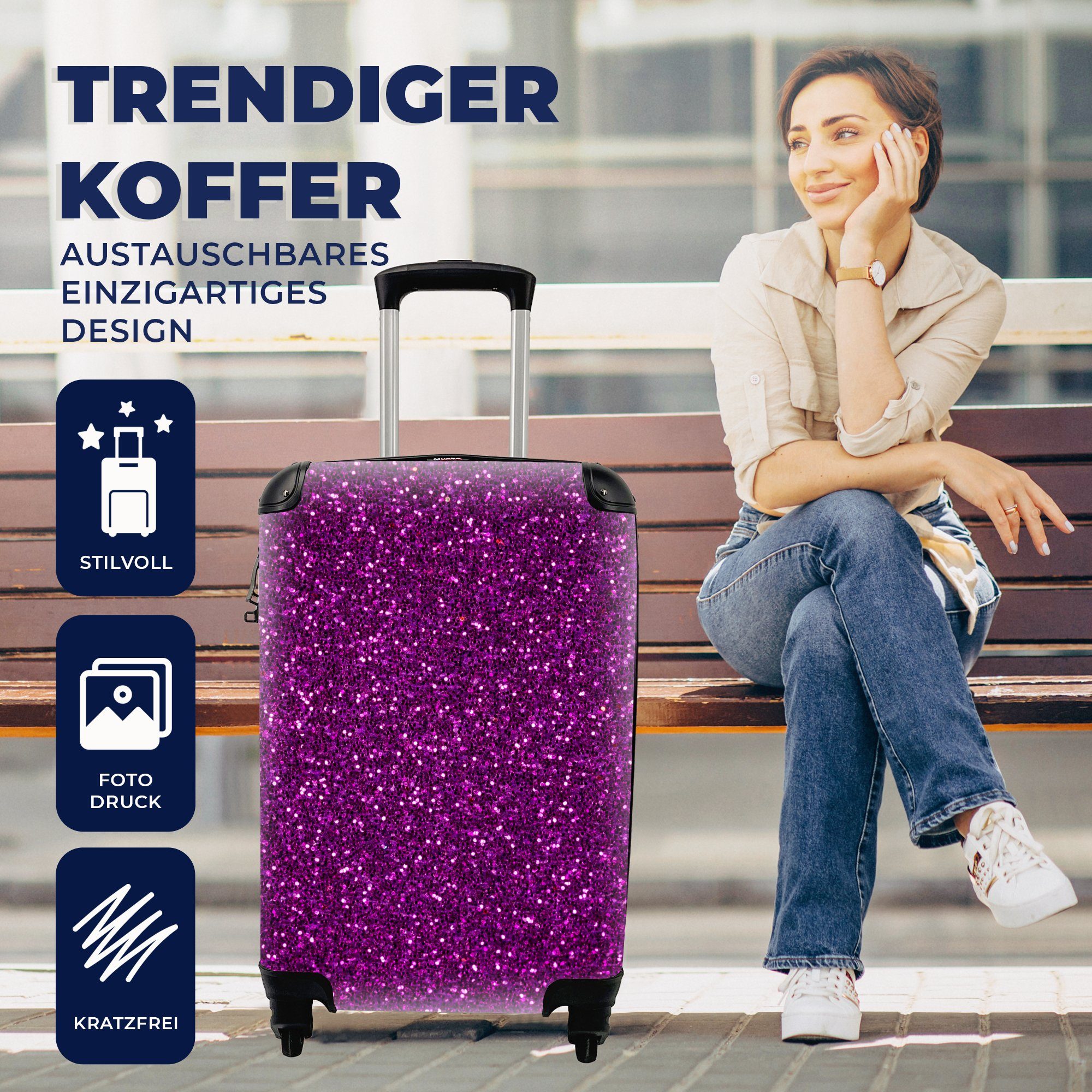 MuchoWow Handgepäckkoffer Lila - Rosa - Muster - Abstrakt, 4 Rollen, Reisetasche mit rollen, Handgepäck für Ferien, Trolley, Reisekoffer