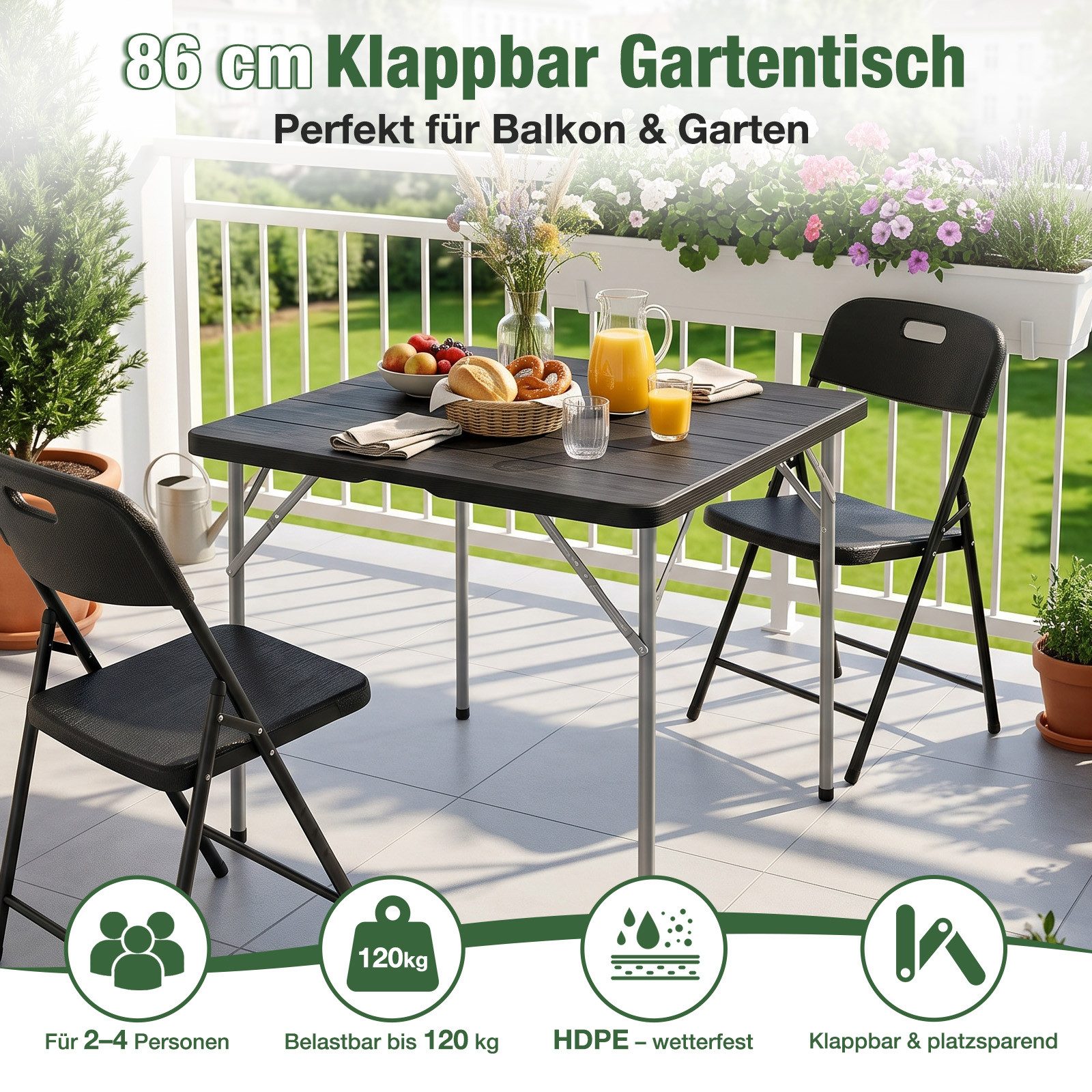 Sekey Klapptisch Klappbarer Tisch Campingtisch Faltbar Buffettisch Gartentisch, Campingtisch Quadratisch, Klappbar, Schwarz