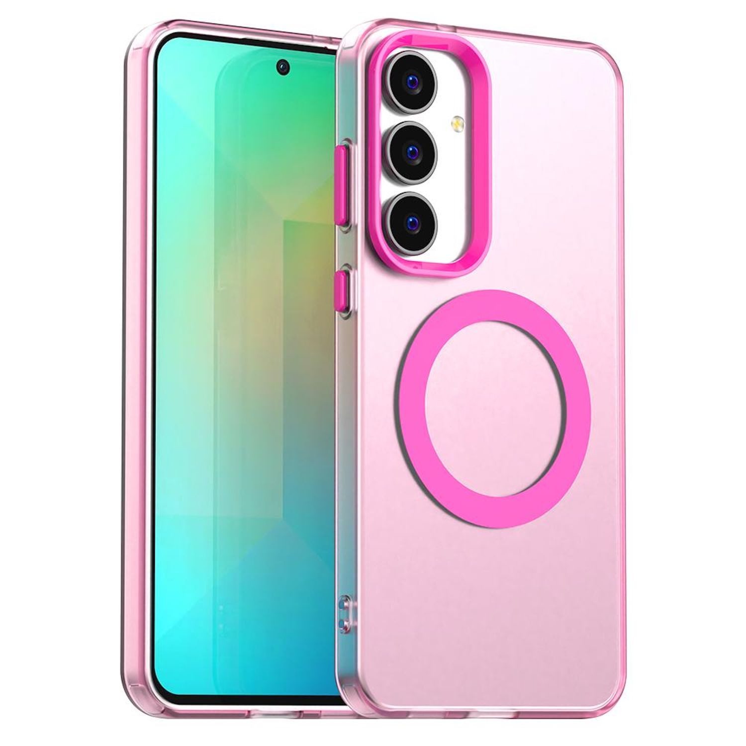 Wigento Handyhülle Für Samsung Galaxy S25 FE 5G Candy Design Magsafe Hybrid Hülle Pink, Magsafe Funktion, Stoßschutz, präzise Aussparungen