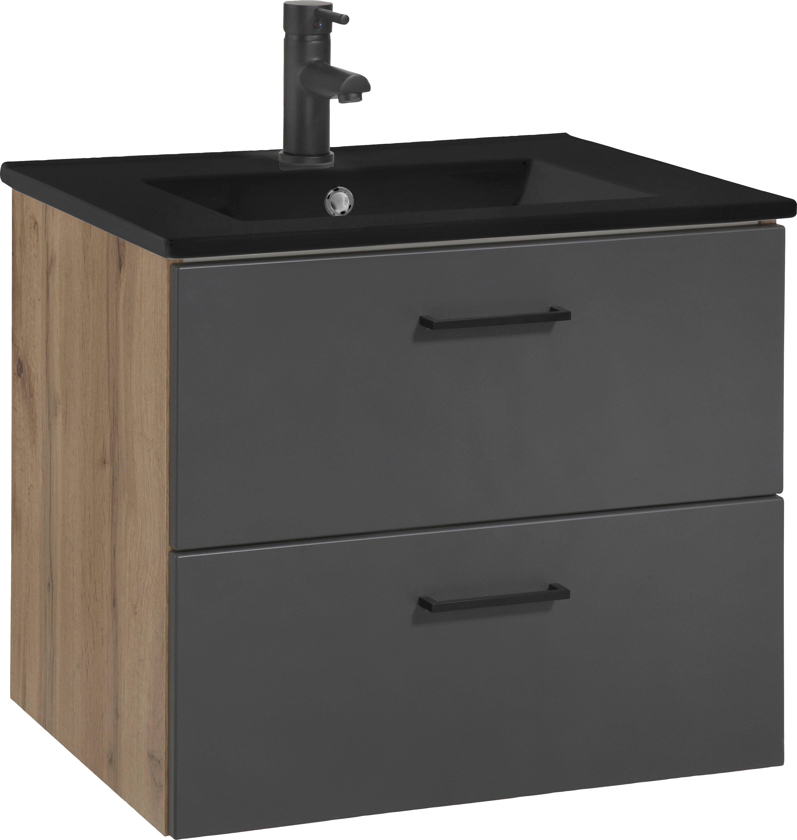 HELD MÖBEL Waschtisch Trento in verschiedenen Ausführungen inkl. Waschbecken, Badmöbel in Breite 60 cm, Badschrank Waschplatz mit 2 Schubladen