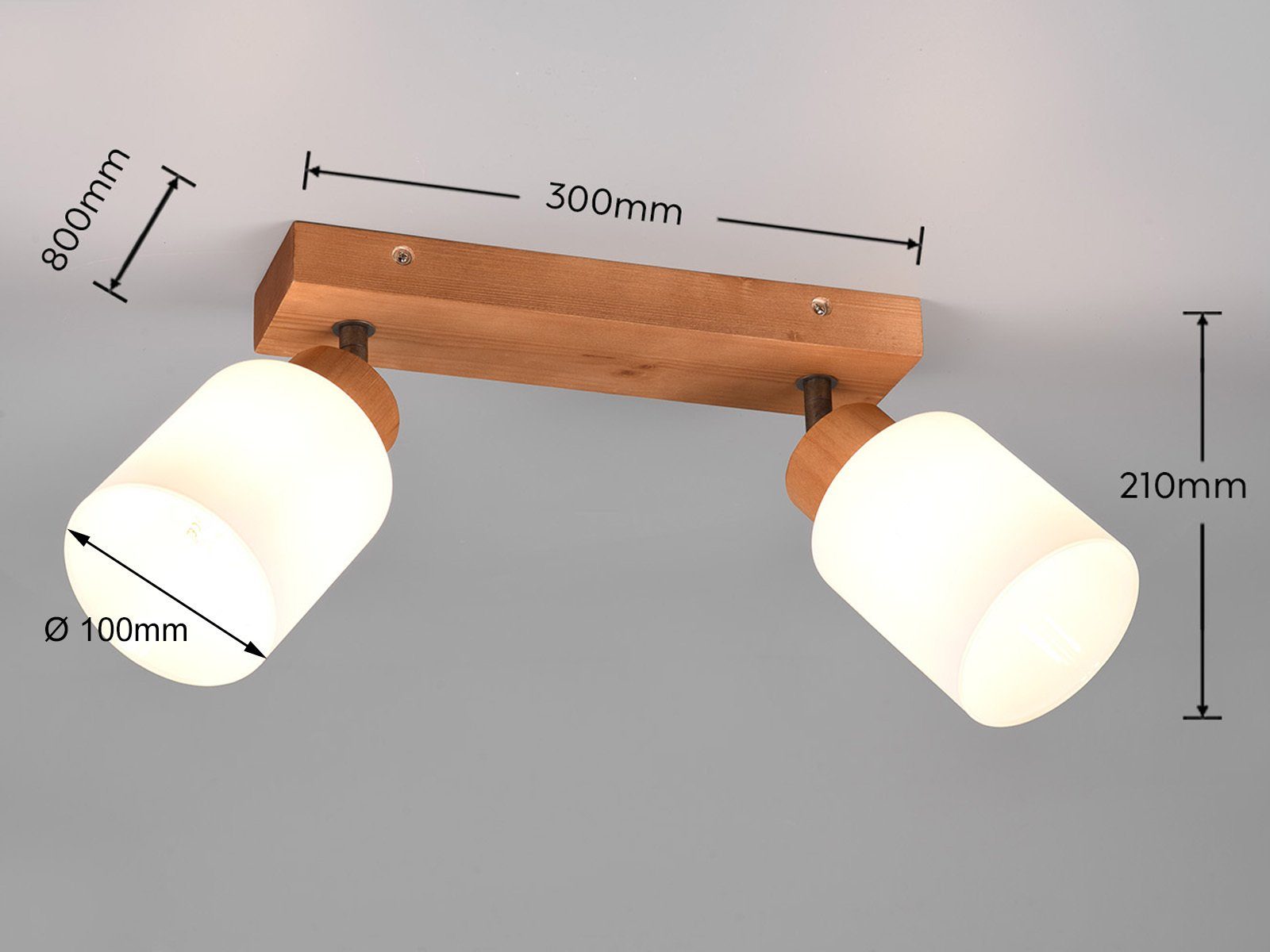 Reality Leuchten LED Deckenstrahler, Dimmfunktion, LED wechselbar, warmweiß, innen, Holz-lampe 2 Spots, Deckenleuchte Treppenhaus & Ankleidezimmer
