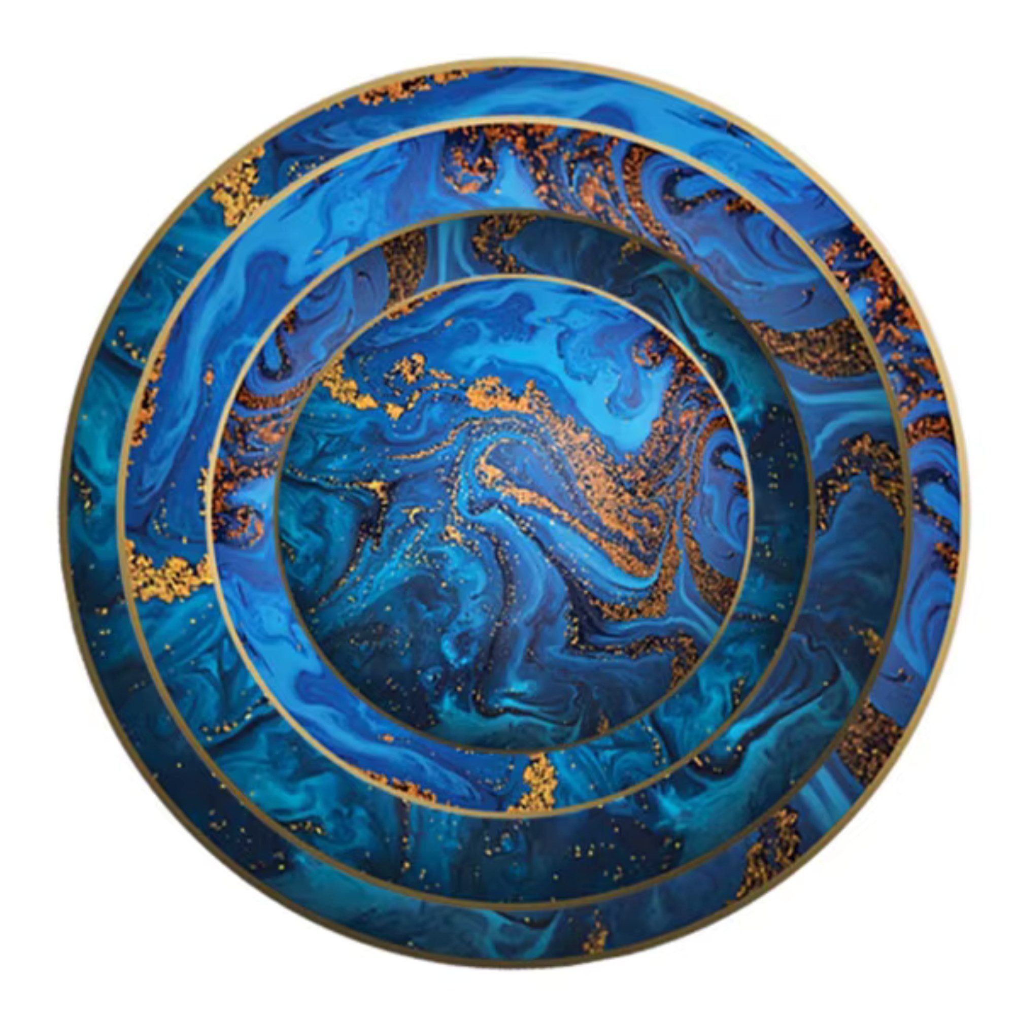 Quality Elegance Speiseteller Blue Planet Gold Rimmed Keramik Tellerset 4-Pcs Elegantes Geschirrset, (4 St)