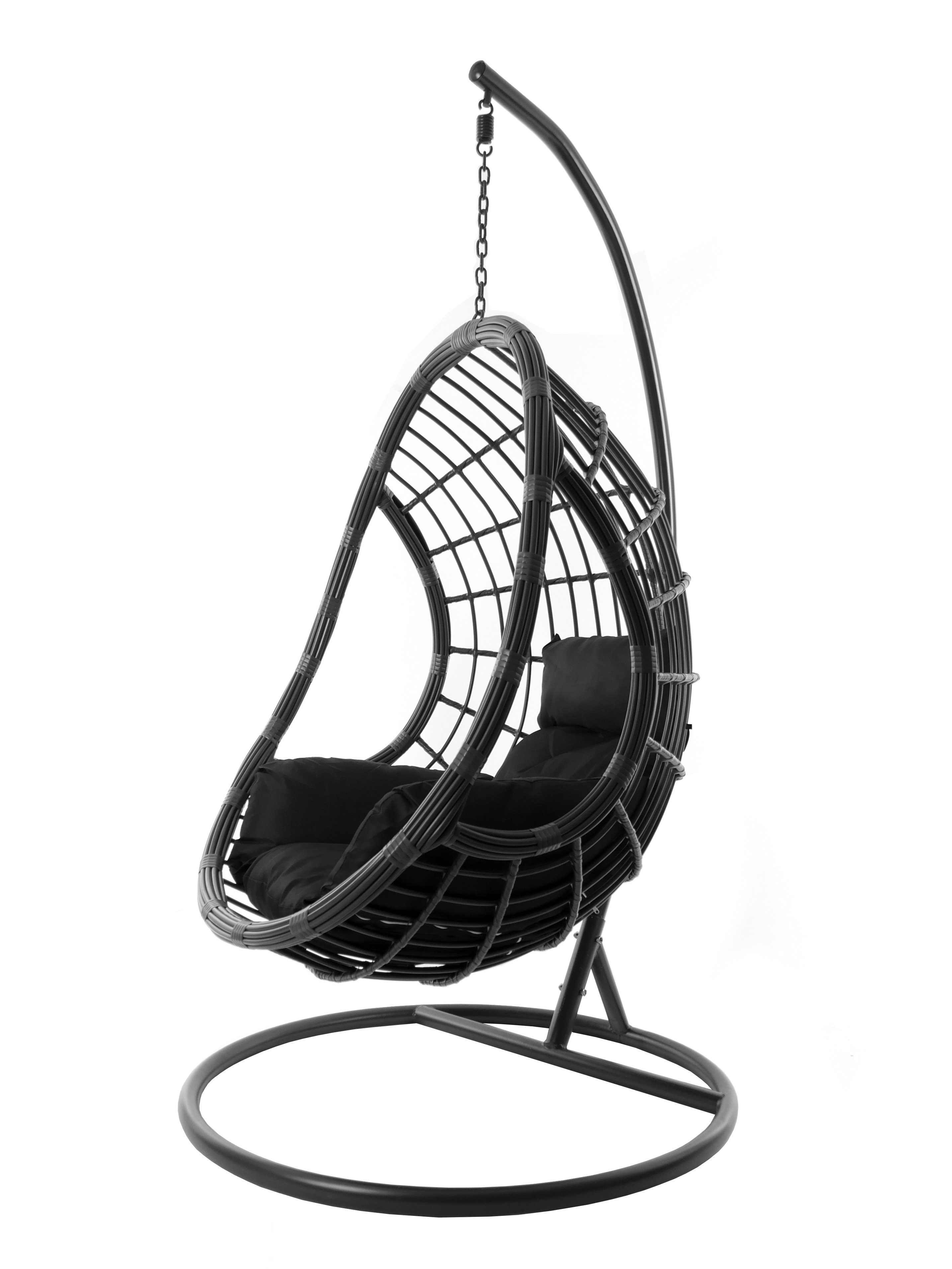 grau, in Hängesessel Loungemöbel PALMANOVA farbige (9999 mit Hängesessel Nest-Kissen black) grau, Kissen, schwarz Hängestuhl und moderne KIDEO Gestell