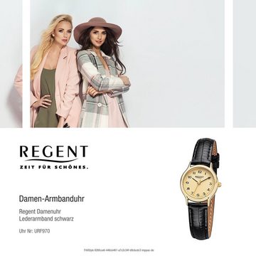 Regent Quarzuhr Regent Damen-Armbanduhr schwarz Analog, Damen Armbanduhr rund, klein (ca. 24mm), Lederarmband