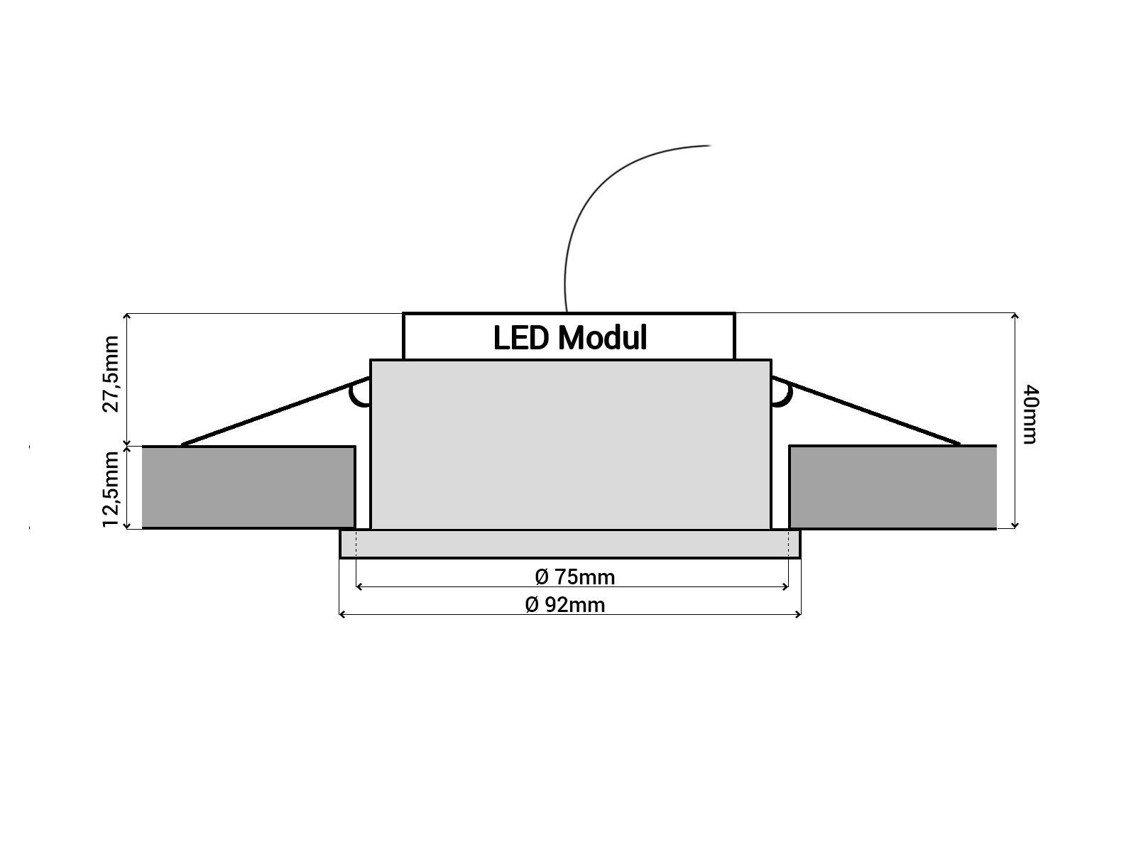 schwenkbar schwarz RF-2 mit SSC-LUXon flach Alu Warmweiß rund Einbaustrahler LED-Modul, LED-Einbauspot LED