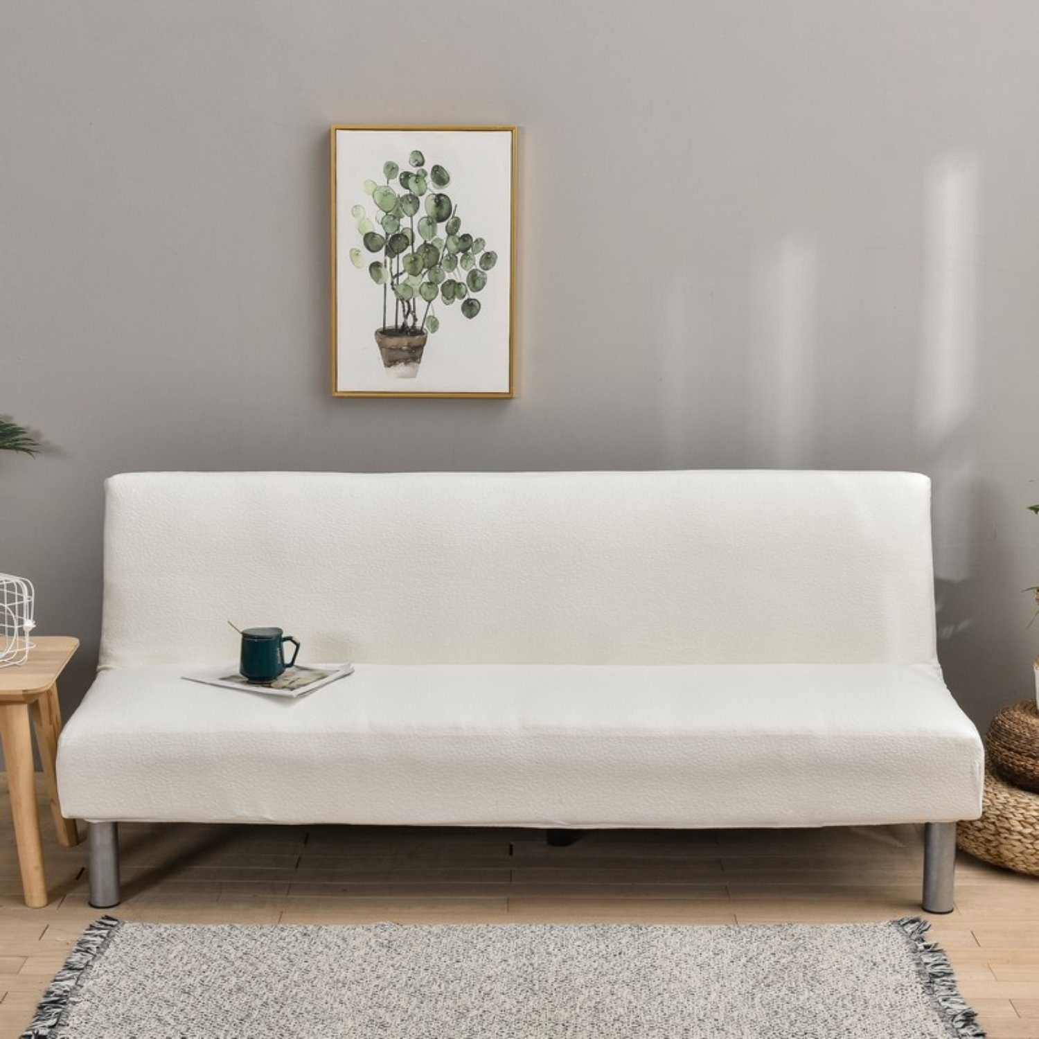 Sofahusse, HOMEIDEAS, Armloser Stretch-Jacquard Blasenmuster Sofa-Schonbezug Weiß
