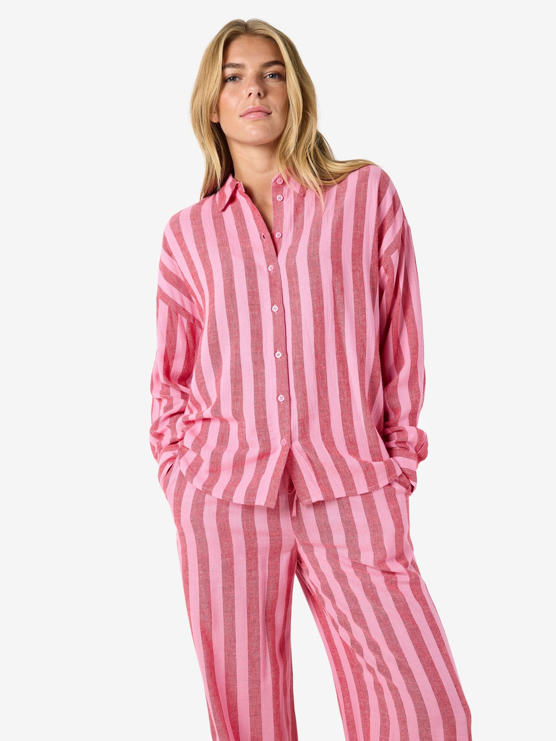 Noisy may Blusenshirt Gestreifte Bluse Knopfleiste Rundhalsausschnitt (1-tl günstig online kaufen
