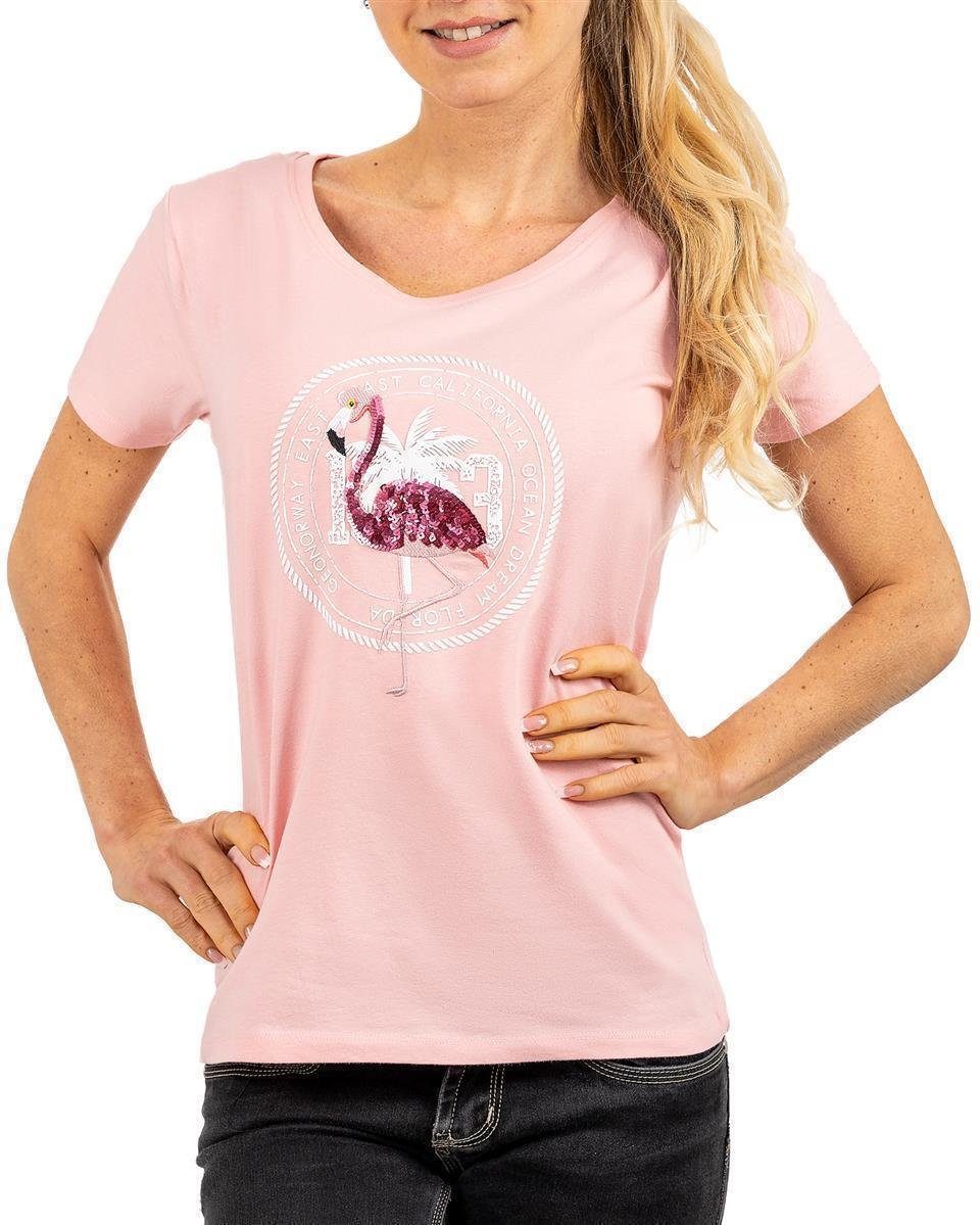 Flamingo bajaroline (1-tlg) mit Motiv Geo Kurzarm Pink Lady Shirt T-Shirt Süßes Norway