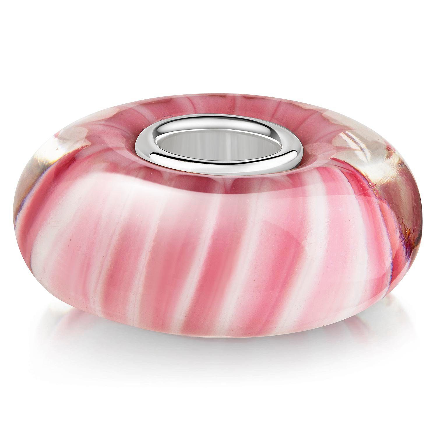 aus Hülse 925 Materia 537, Bead Sterling Weiß Bonbon Silber Streifen Rosa Glasperle Design