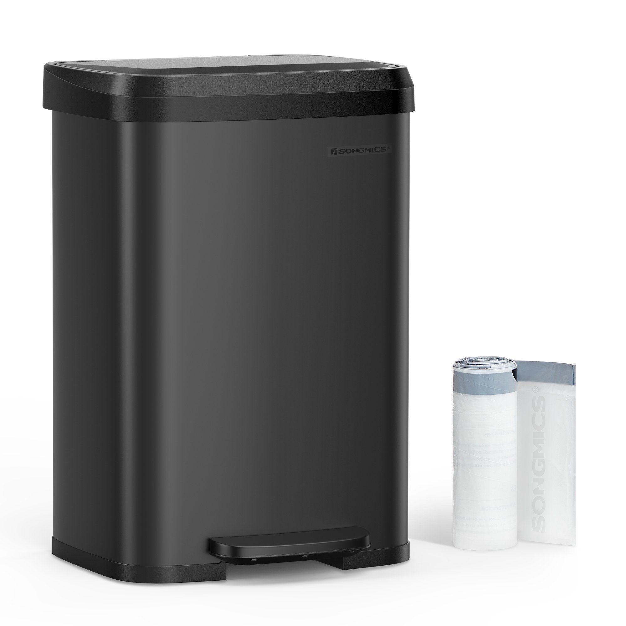 SONGMICS Mülleimer 50 Liter Abfalleimer, Tretmülleimer aus Metall mit Deckel