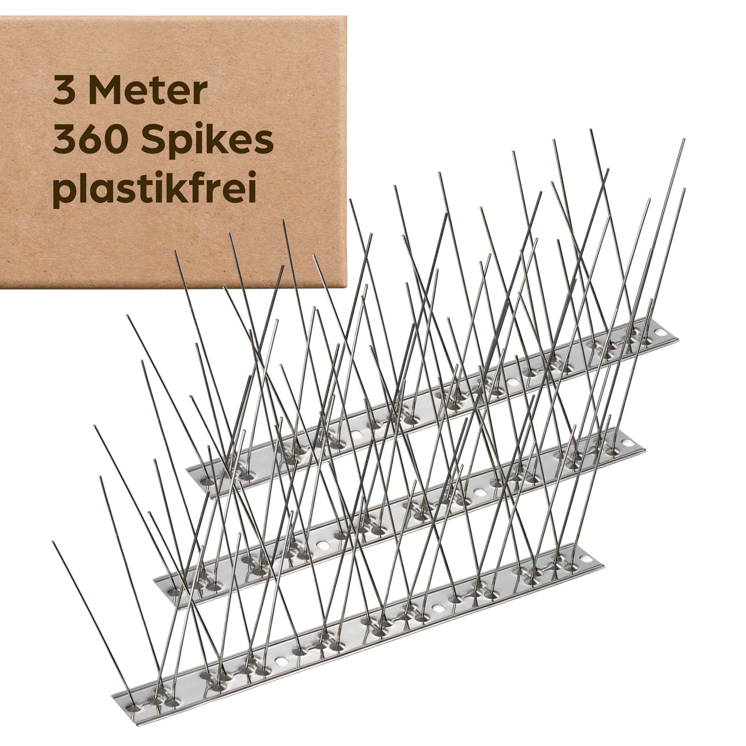 Praknu Taubenspikes 3 Meter Taubenabwehr Edelstahl, 24,5x8x9,5 cm, 12er Set, Taubenschutz - Einfache Montage für Dach, Balkon und Zäune