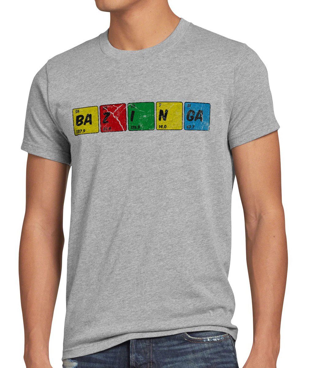 style3 Print-Shirt cooper theory bazinga Herren grau chemie tbbt Periodensystem Sheldon big bang T-Shirt meliert