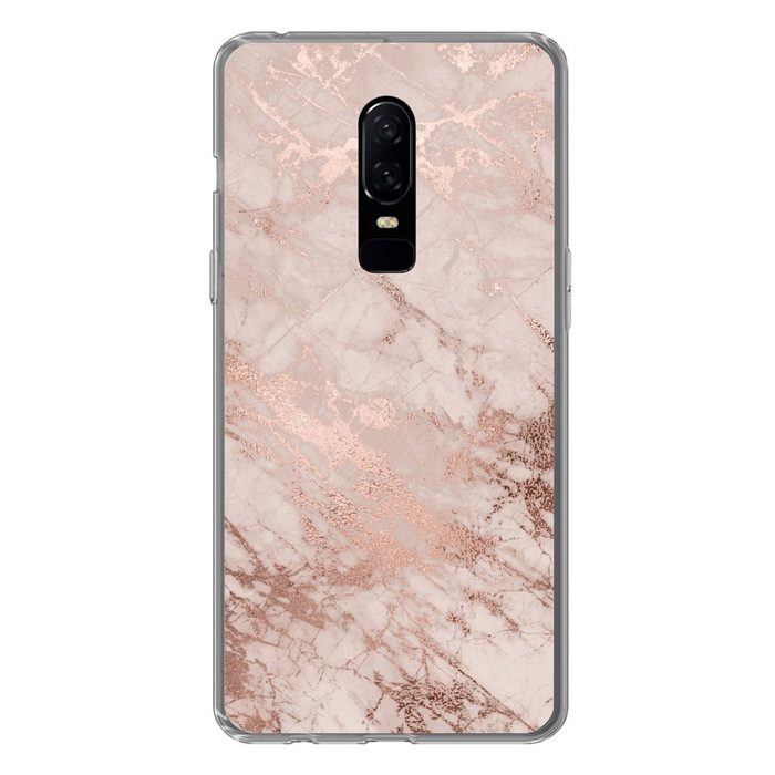 MuchoWow Handyhülle Marmor - Rosa - Luxus - Marmoroptik - Glitzer - Design Phone Case Handyhülle OnePlus 6 Silikon Schutzhülle