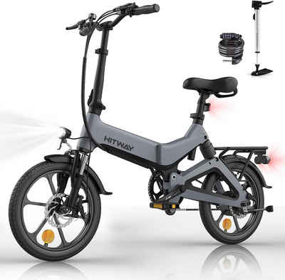 HITWAY E-Bike BK2 Klapprad Elektrofahrrad 36V 7,8Ah in 16 Zoll Max.35-70km, 1 Gang, Kettenschaltung, Heckmotor, 280.8 Wh Akku, für Damen und Herrn mit Pumpe, Fahrradschloss