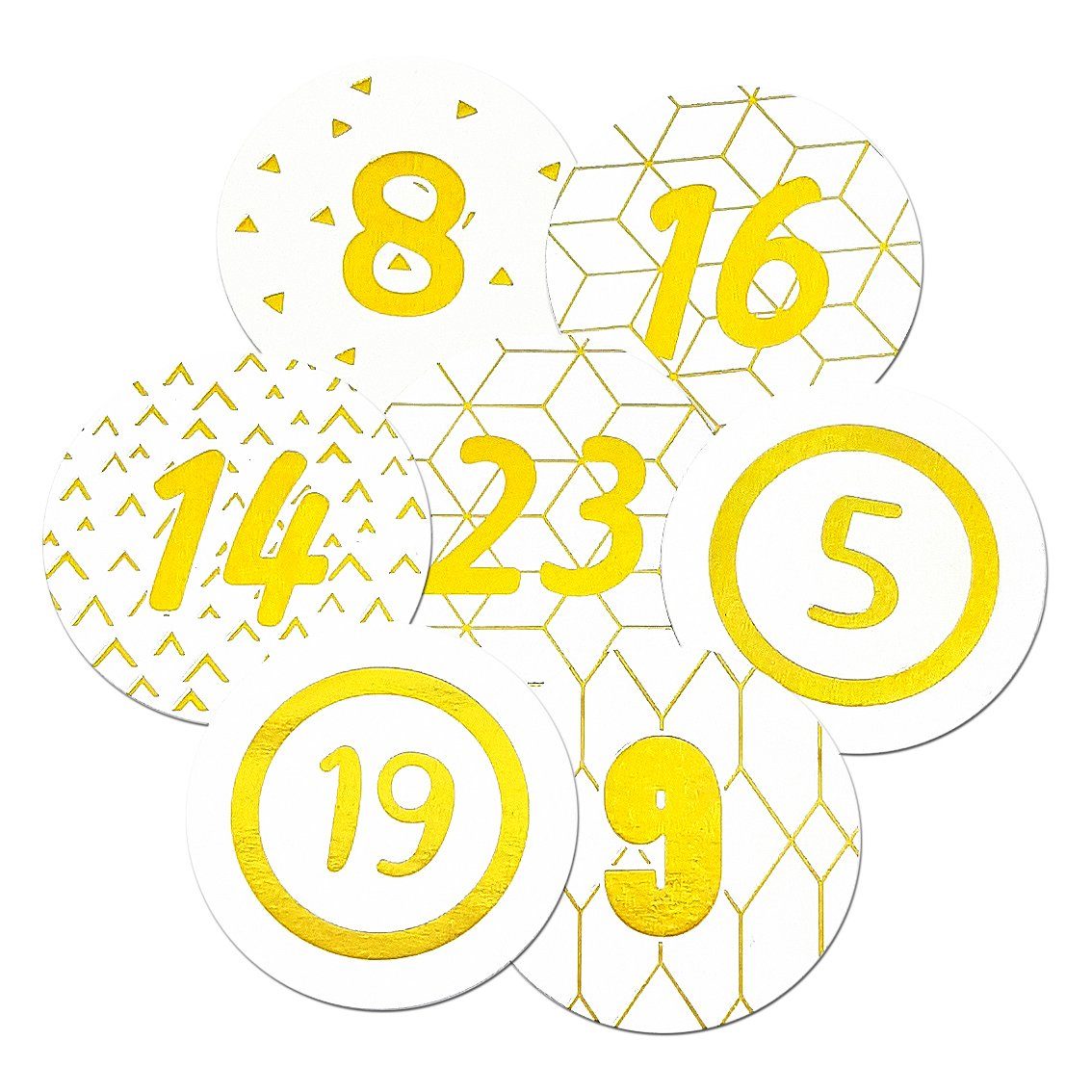 Frau WUNDERVoll Sticker 48 Adventskalenderzahlen für 2 Kalender weiß, gold, Ø 4 cm, (48-tlg)