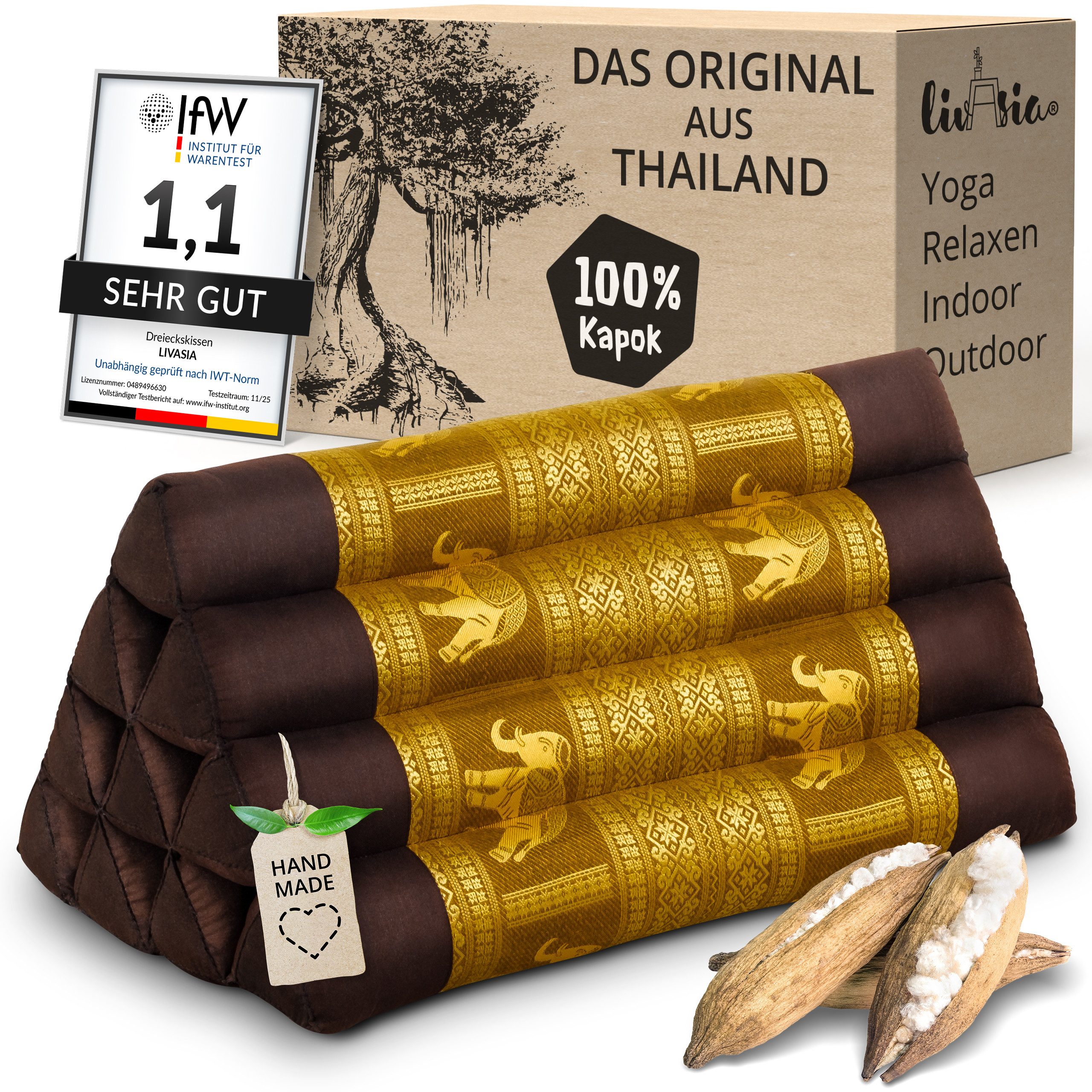 livasia Keilkissen Dreieckskissen (Deluxe) vegan und handgefertigt, 32x55x29cm, Kapok